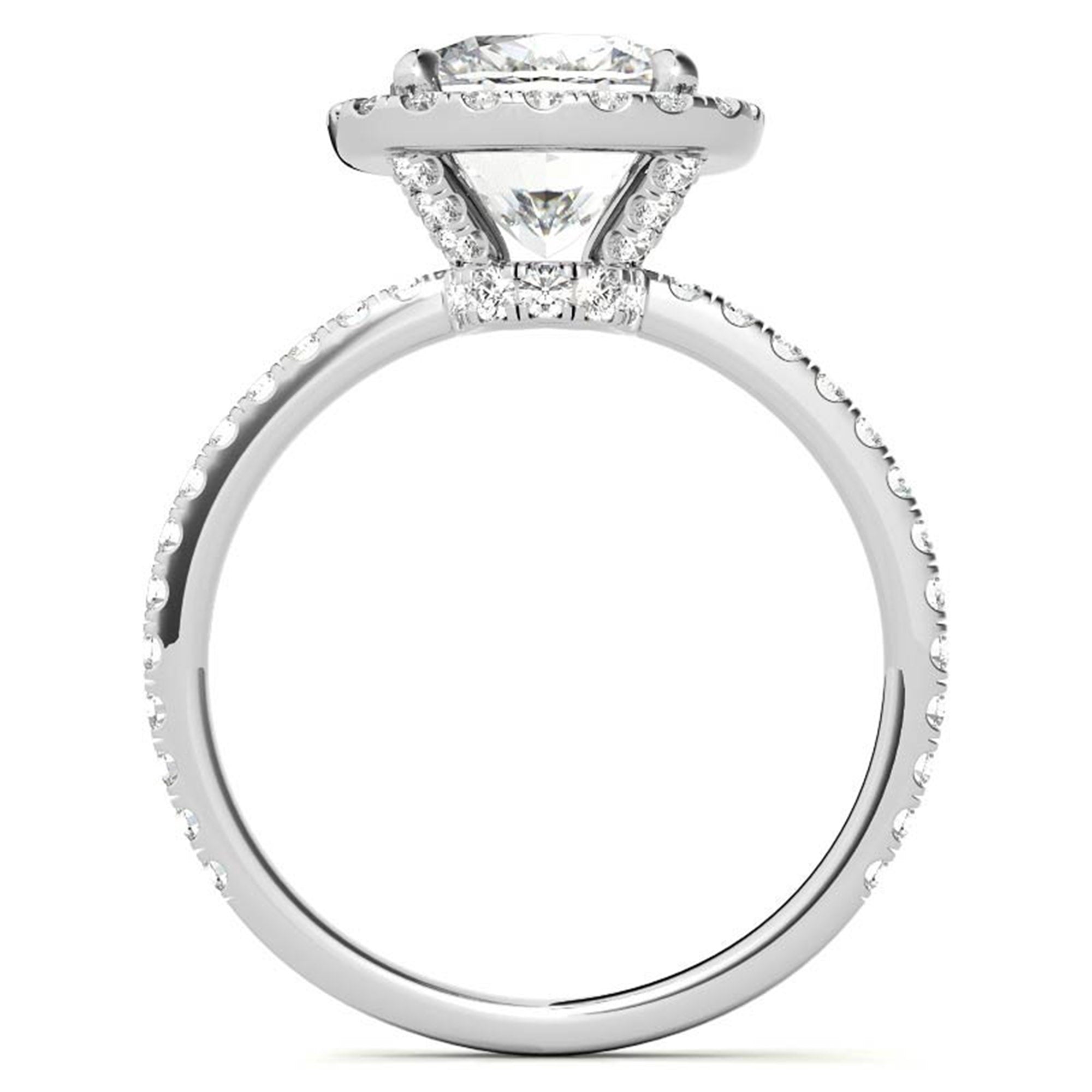 Adjustable Radiant Sterling Silver White Gold Elongated Cushion-Cut Solitaire Halo Ring For Women