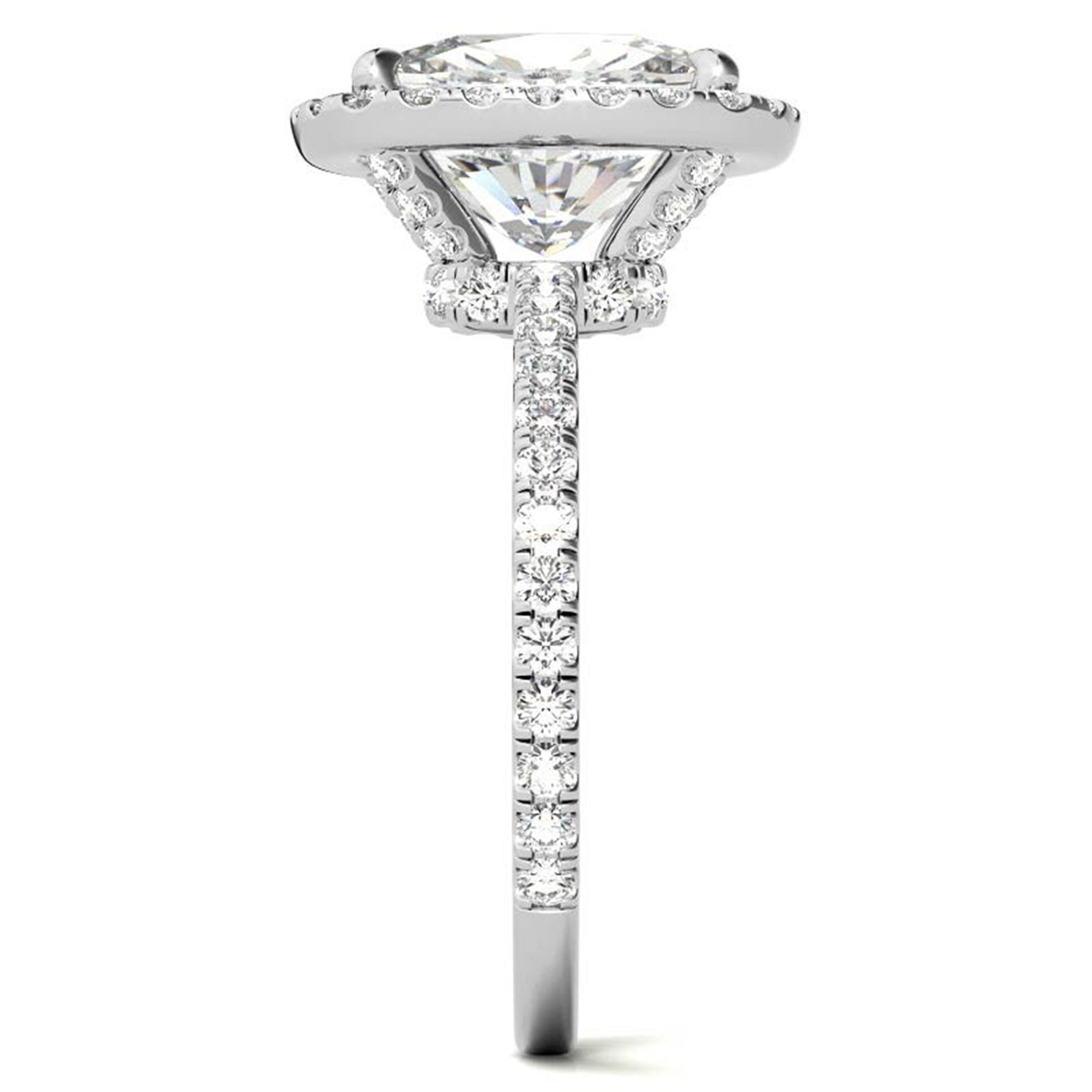 Adjustable Radiant Sterling Silver White Gold Elongated Cushion-Cut Solitaire Halo Ring For Women