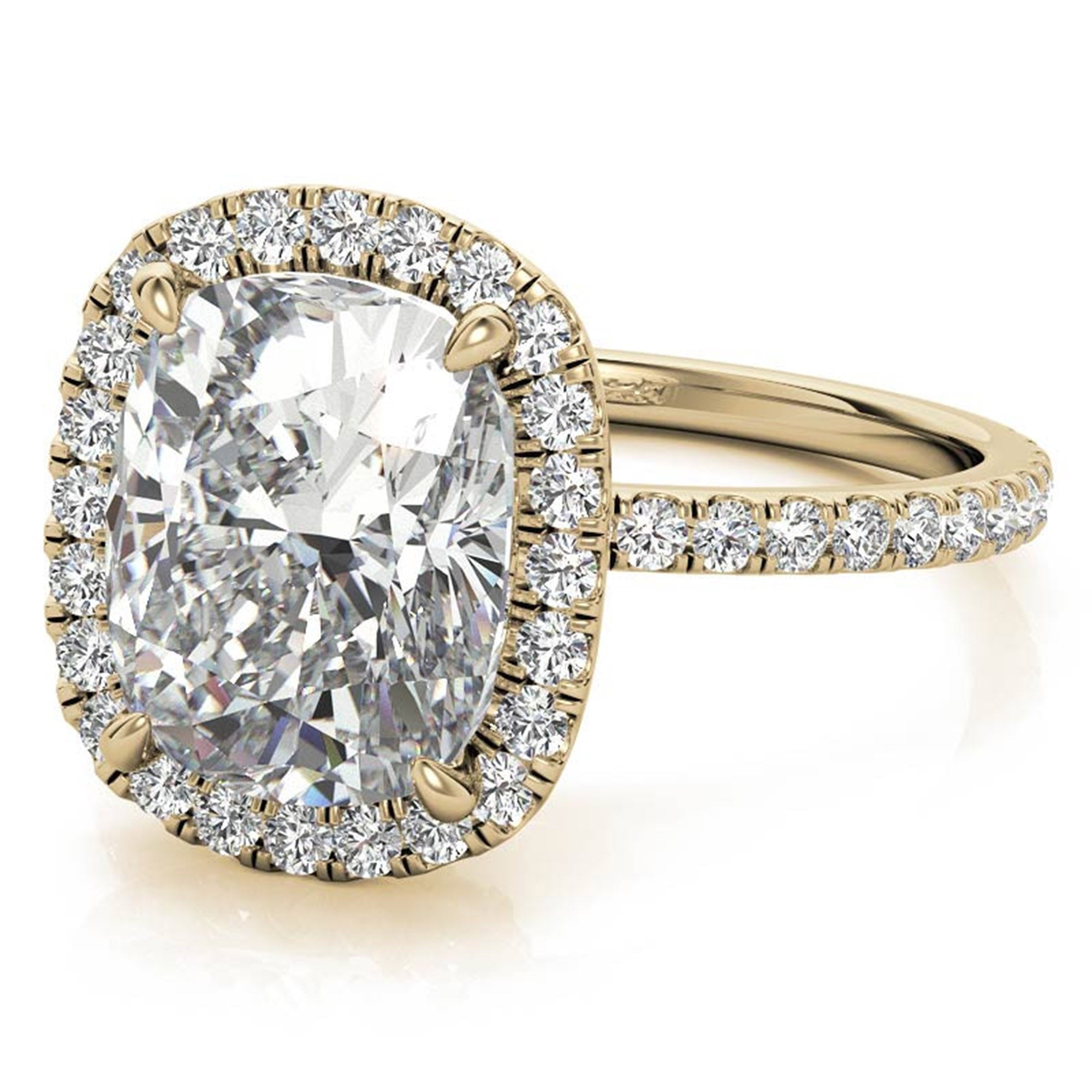 Adjustable Radiant Sterling Silver Yellow Gold Elongated Cushion-Cut Solitaire Halo Ring For Women