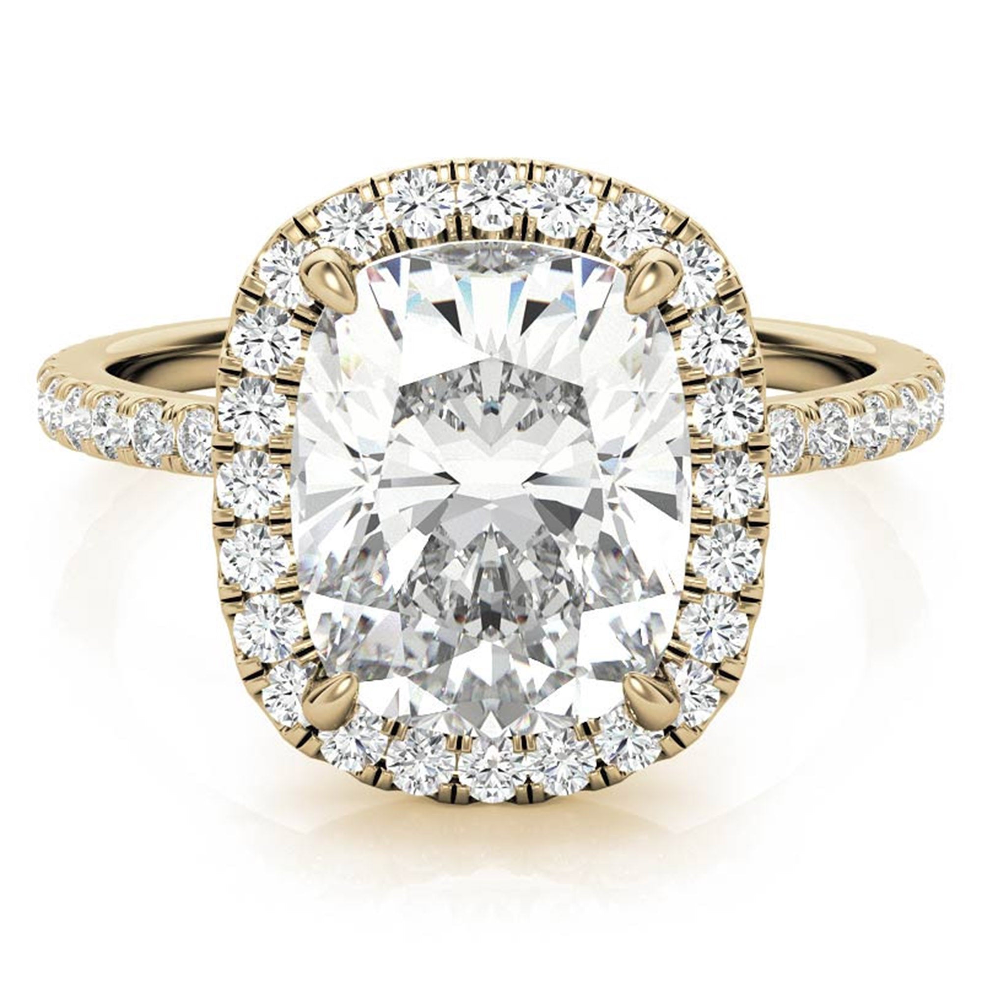 Adjustable Radiant Sterling Silver Yellow Gold Elongated Cushion-Cut Solitaire Halo Ring For Women