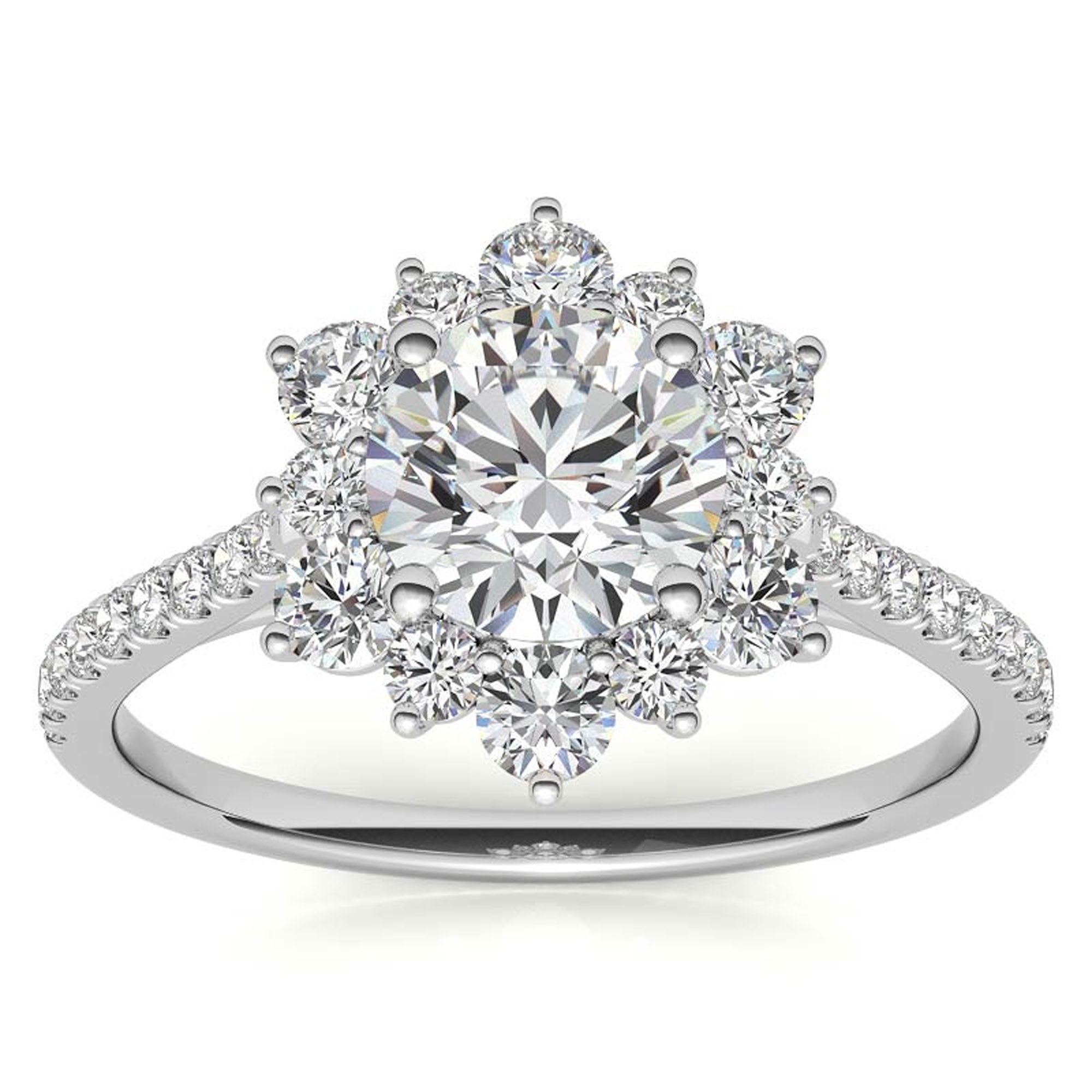 White Gold Floral Halo Stackable Ring Set