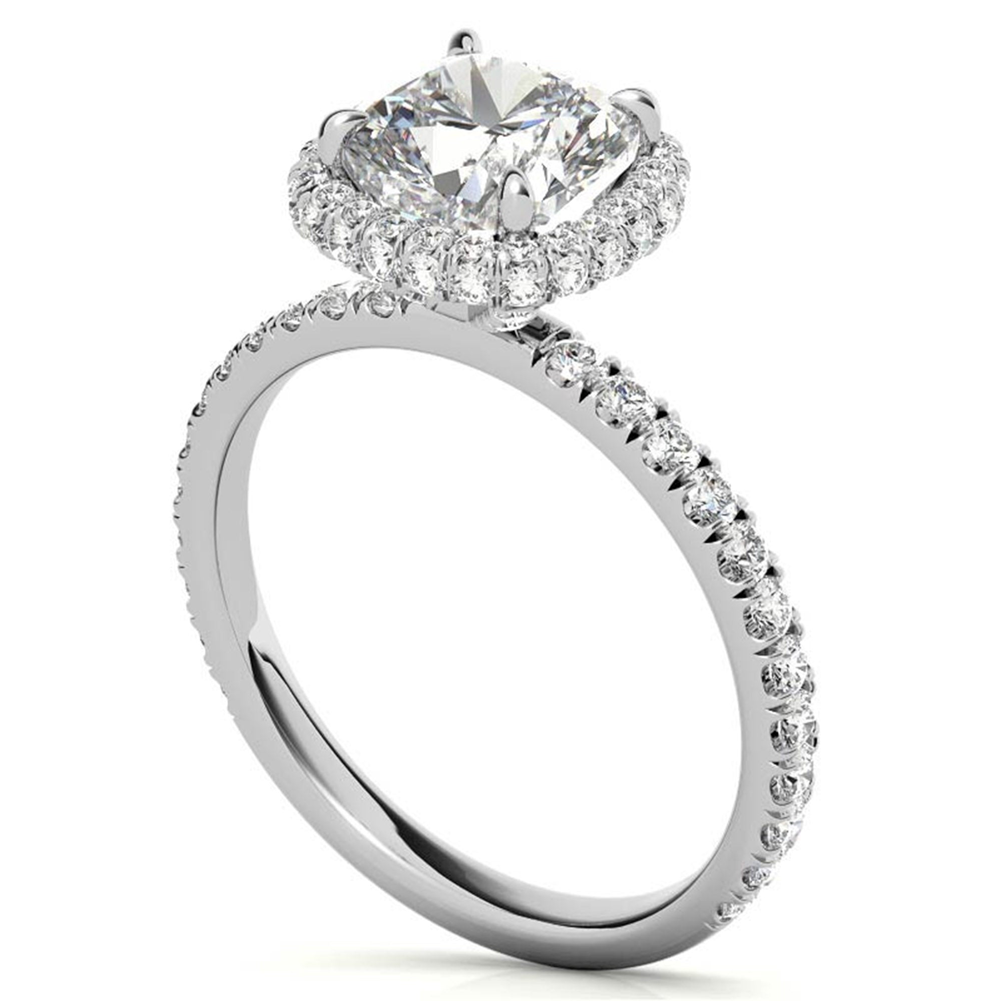 Adjustable Sterling Silver Chic White Gold Cushion-Cut Halo Diamond Engagement Ring For Women
