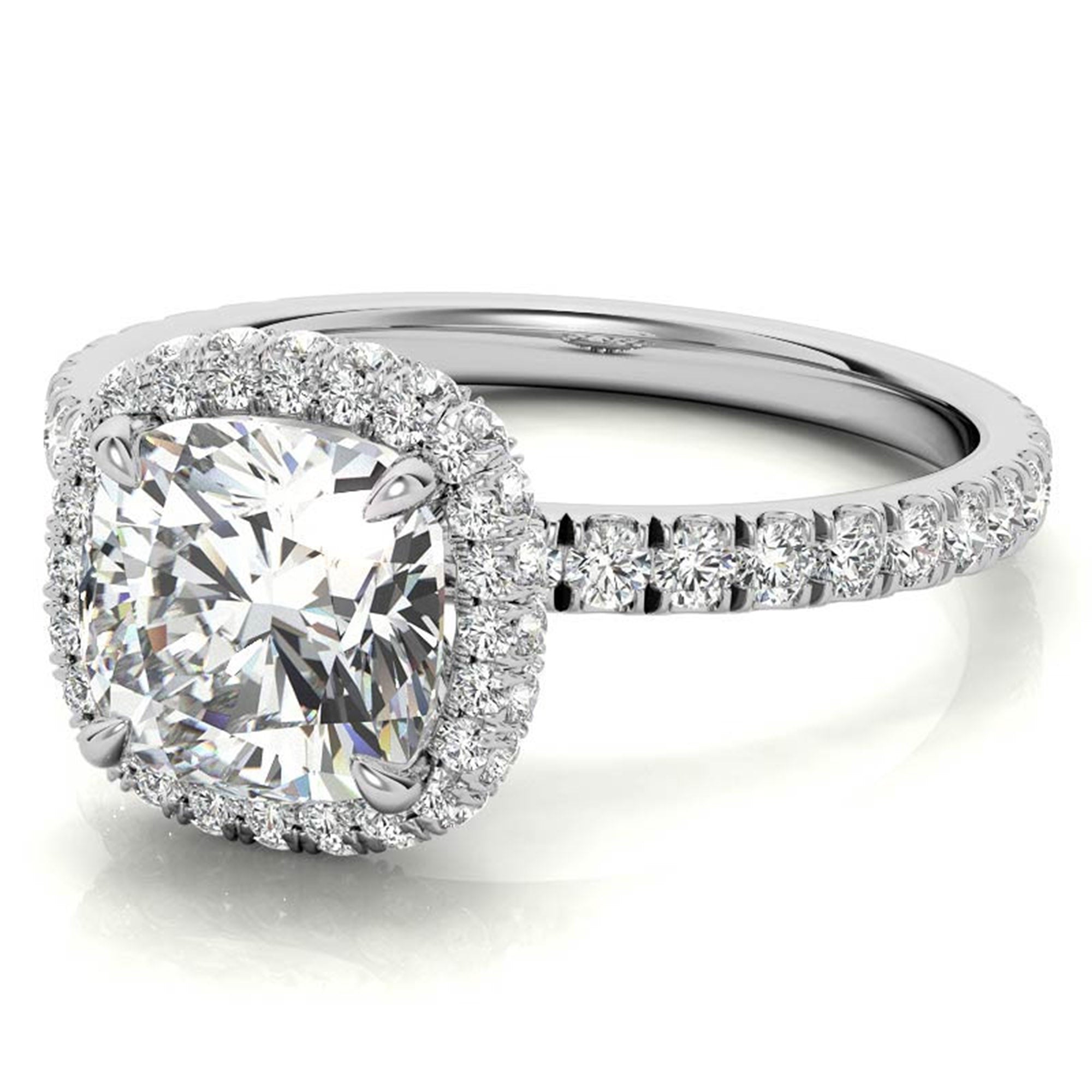 Adjustable Sterling Silver Chic White Gold Cushion-Cut Halo Diamond Engagement Ring For Women