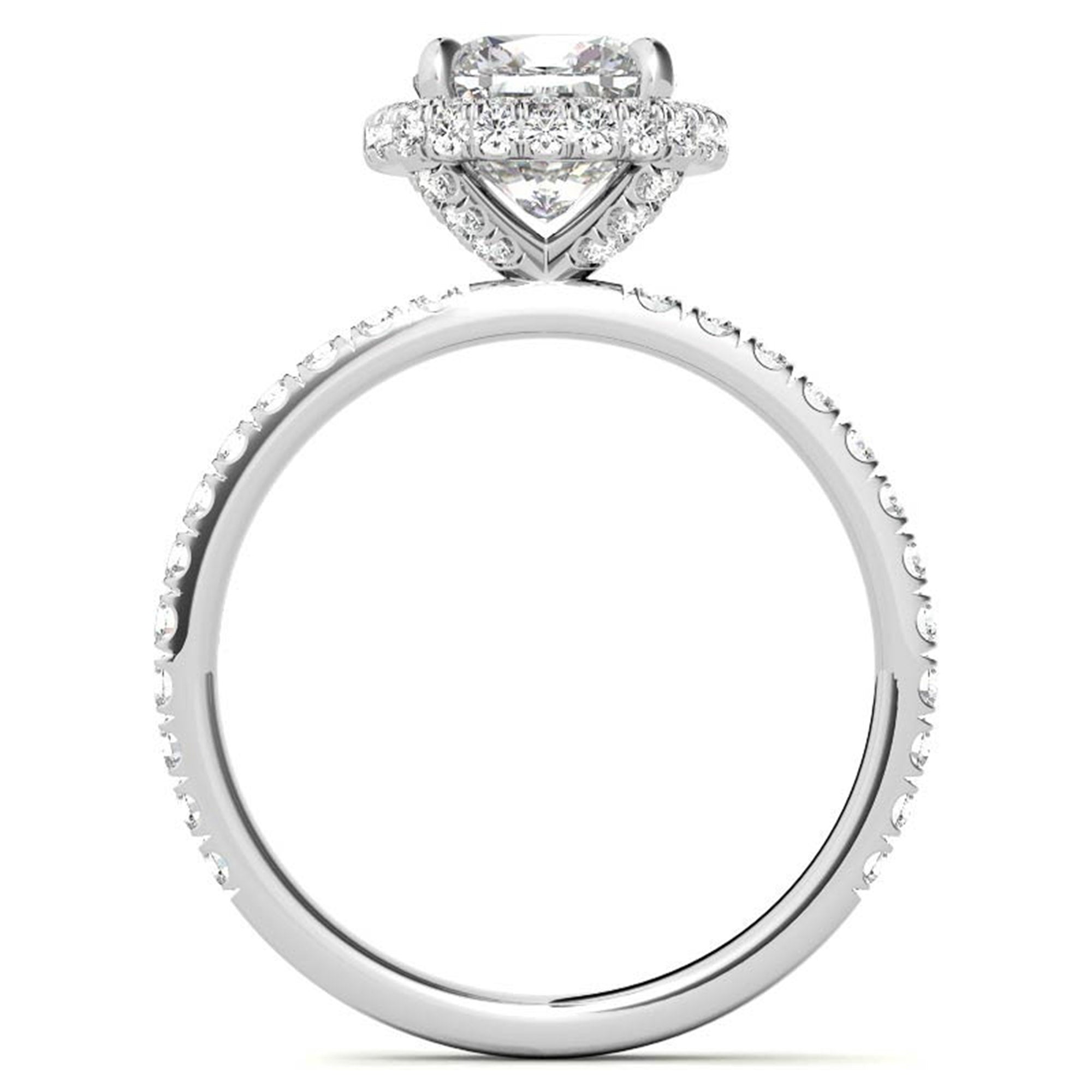 Adjustable Sterling Silver Chic White Gold Cushion-Cut Halo Diamond Engagement Ring For Women