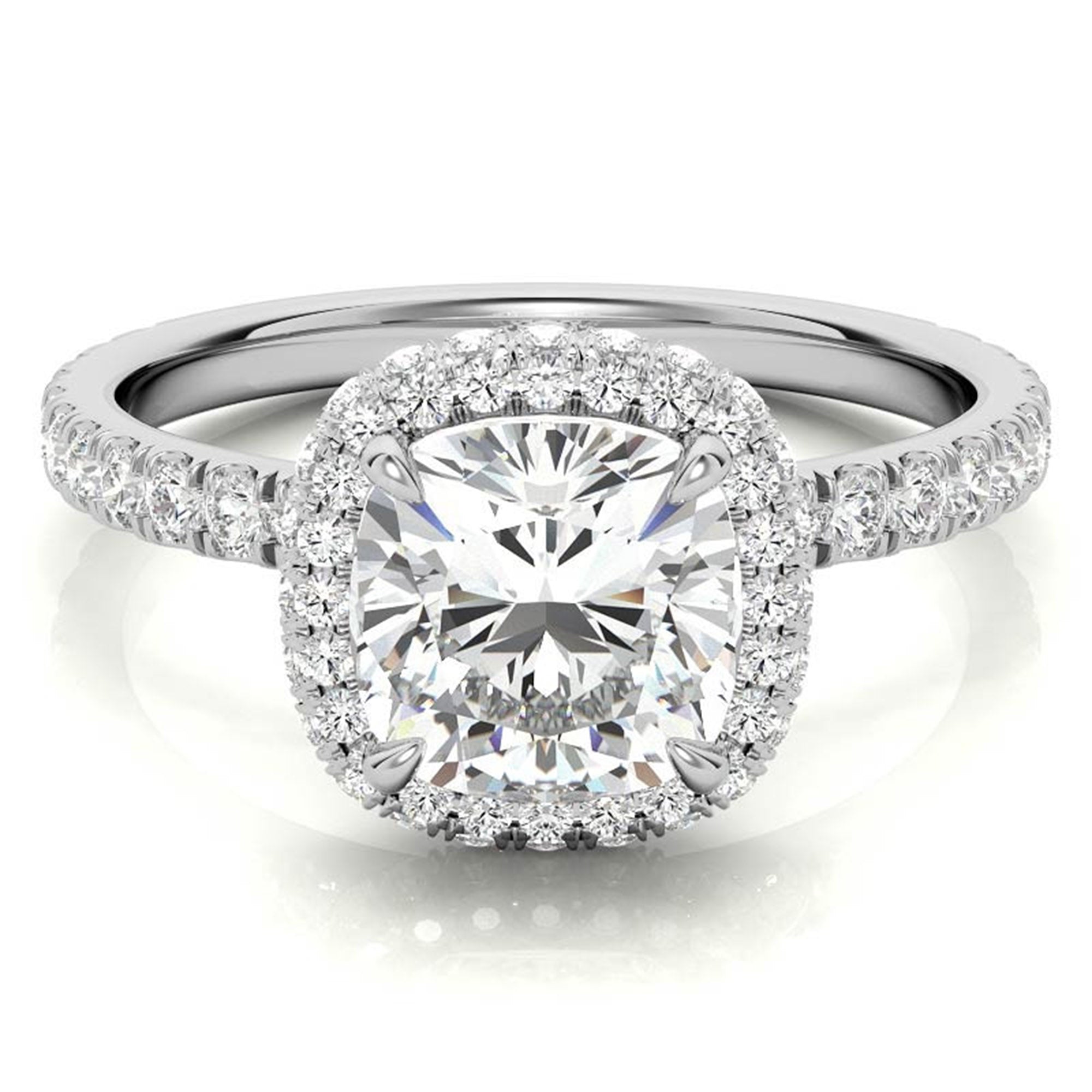 Adjustable Sterling Silver Chic White Gold Cushion-Cut Halo Diamond Engagement Ring For Women