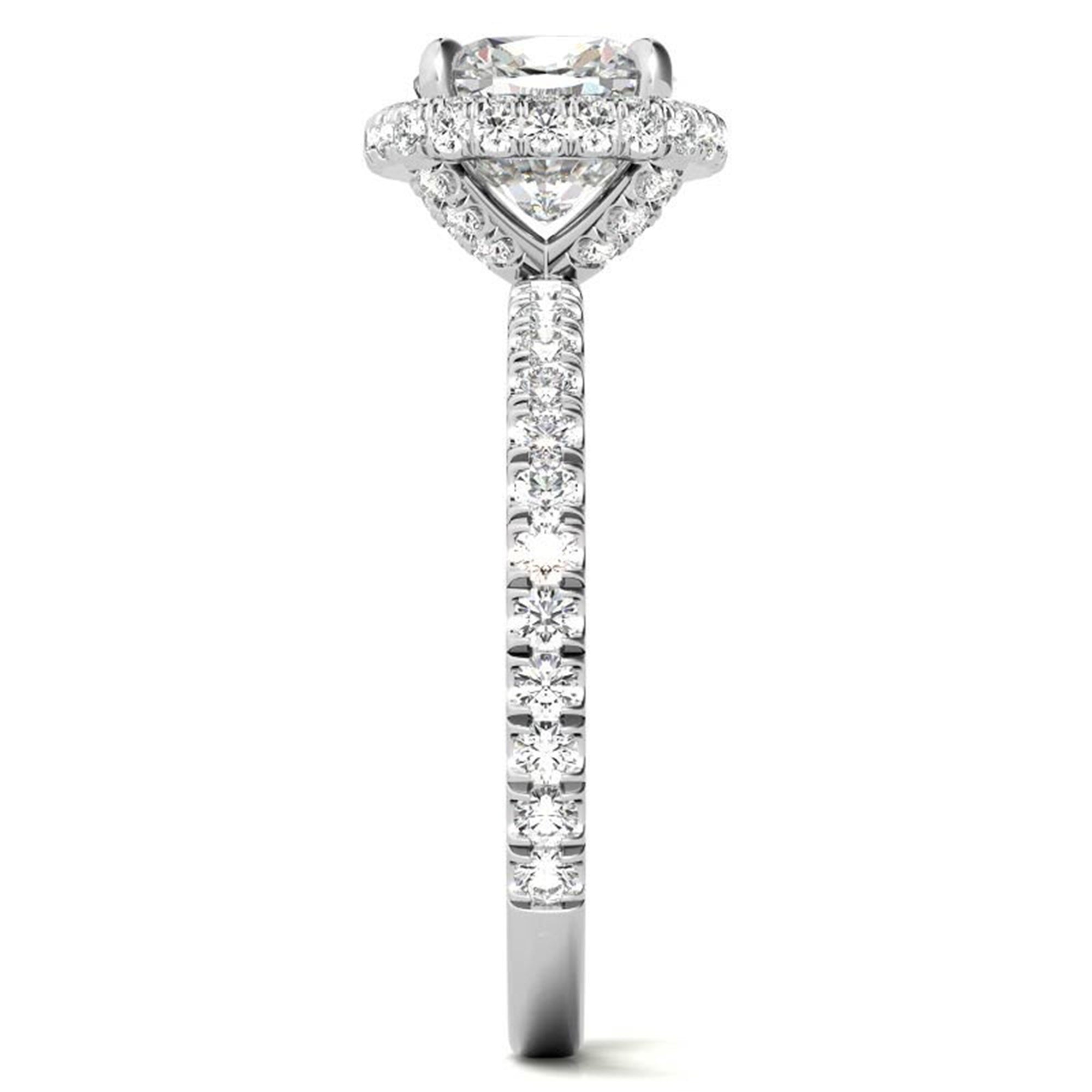 Adjustable Sterling Silver Chic White Gold Cushion-Cut Halo Diamond Engagement Ring For Women