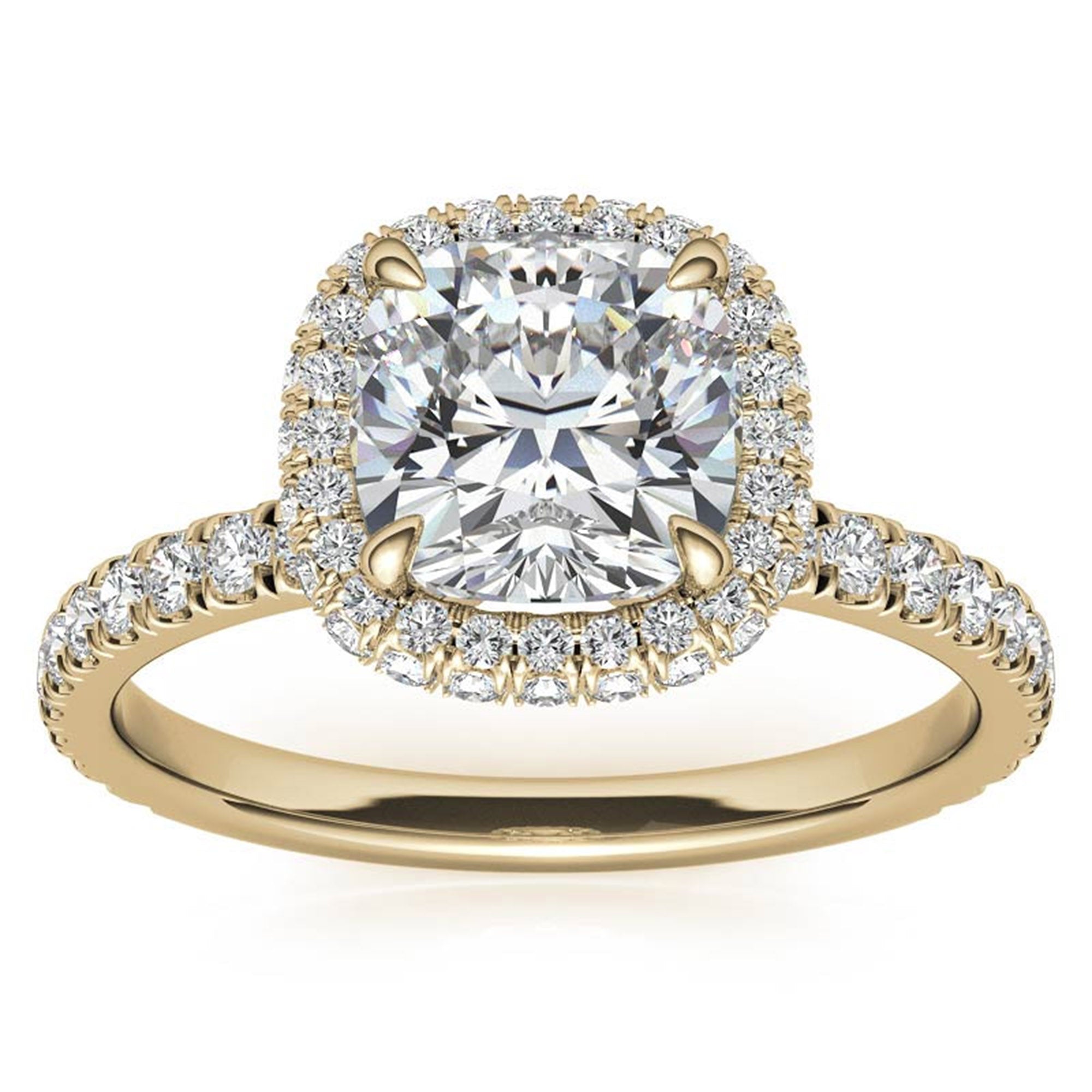 Adjustable Sterling Silver Chic Yellow Gold Cushion-Cut Halo Diamond Engagement Ring For Women