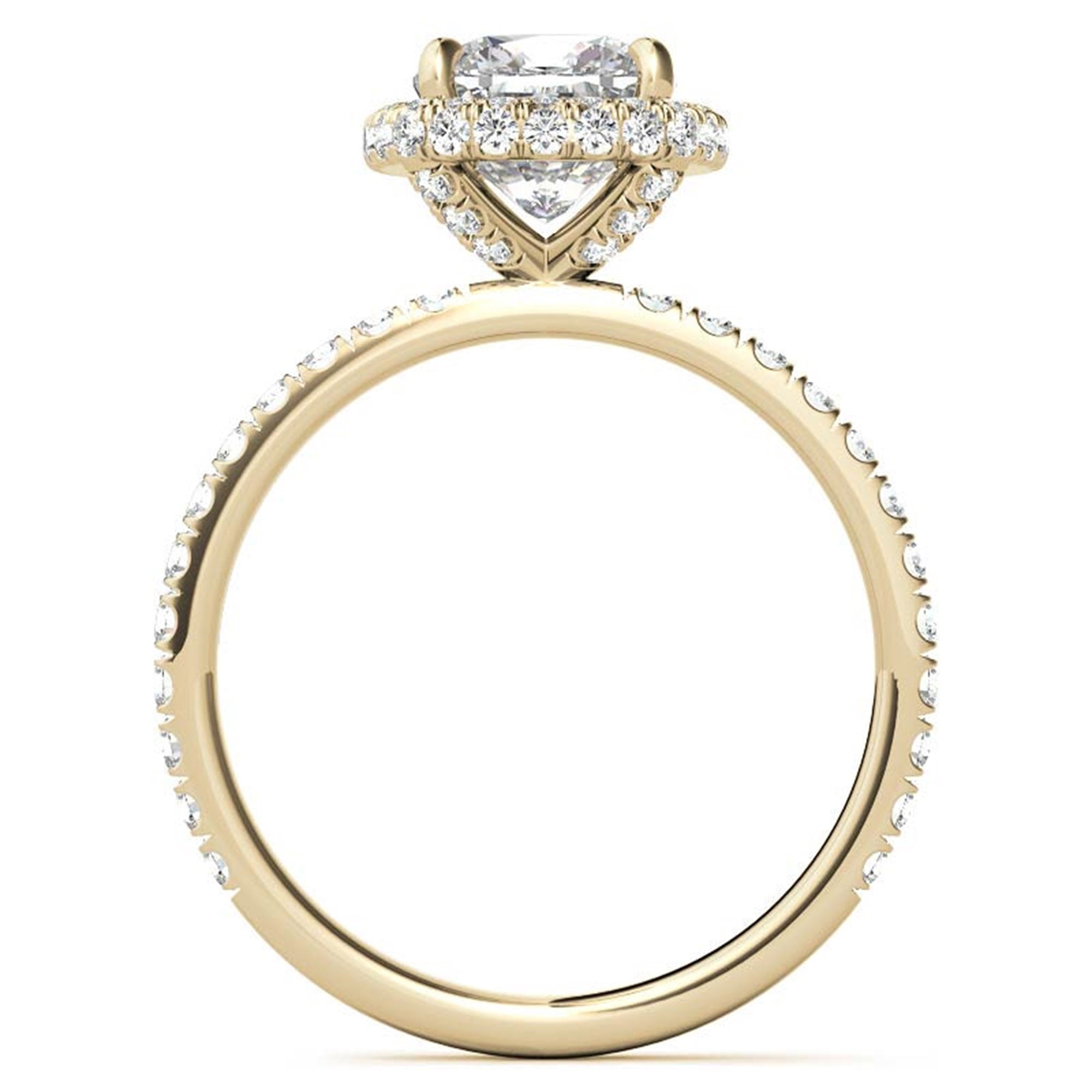 Adjustable Sterling Silver Chic Yellow Gold Cushion-Cut Halo Diamond Engagement Ring For Women