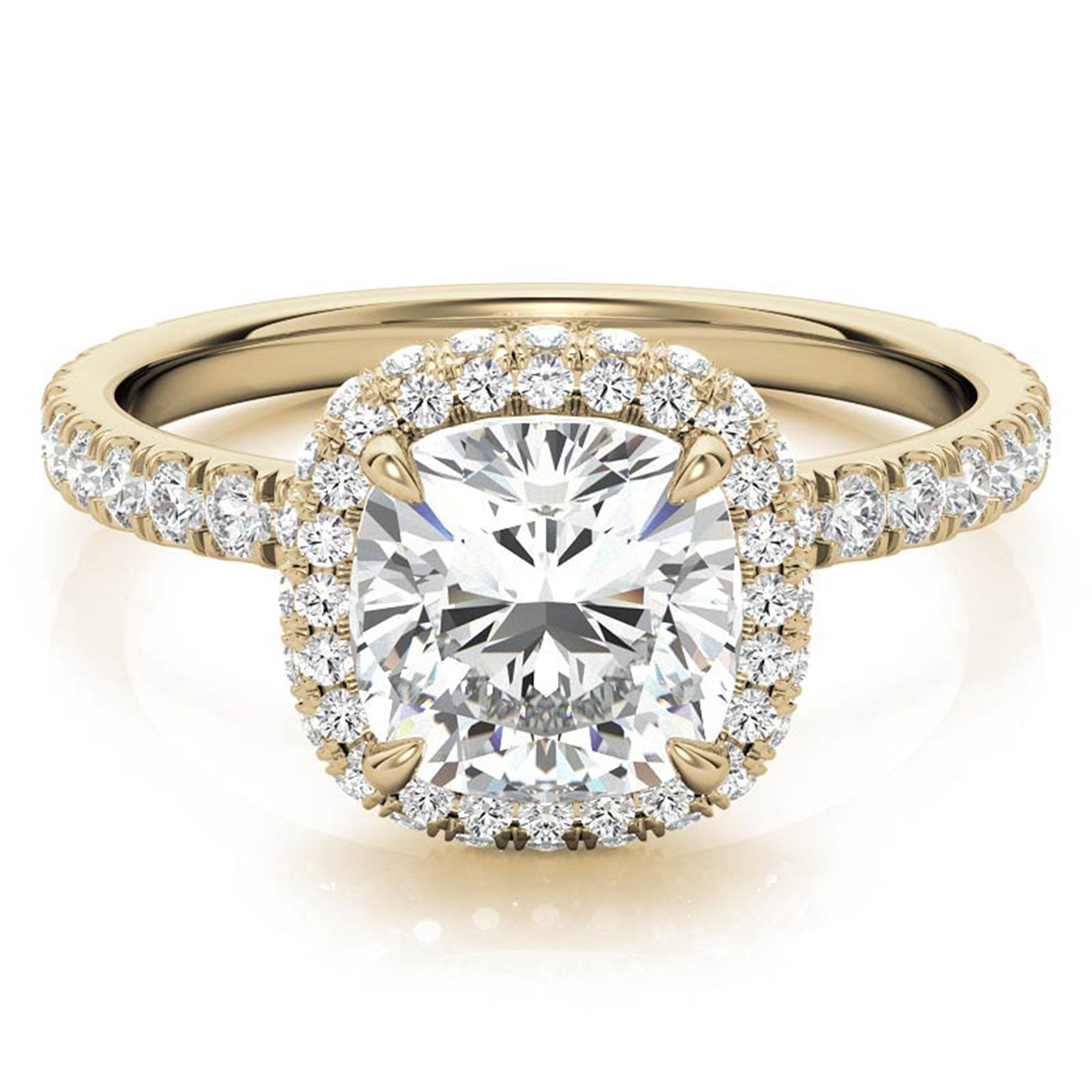 Adjustable Sterling Silver Chic Yellow Gold Cushion-Cut Halo Diamond Engagement Ring For Women