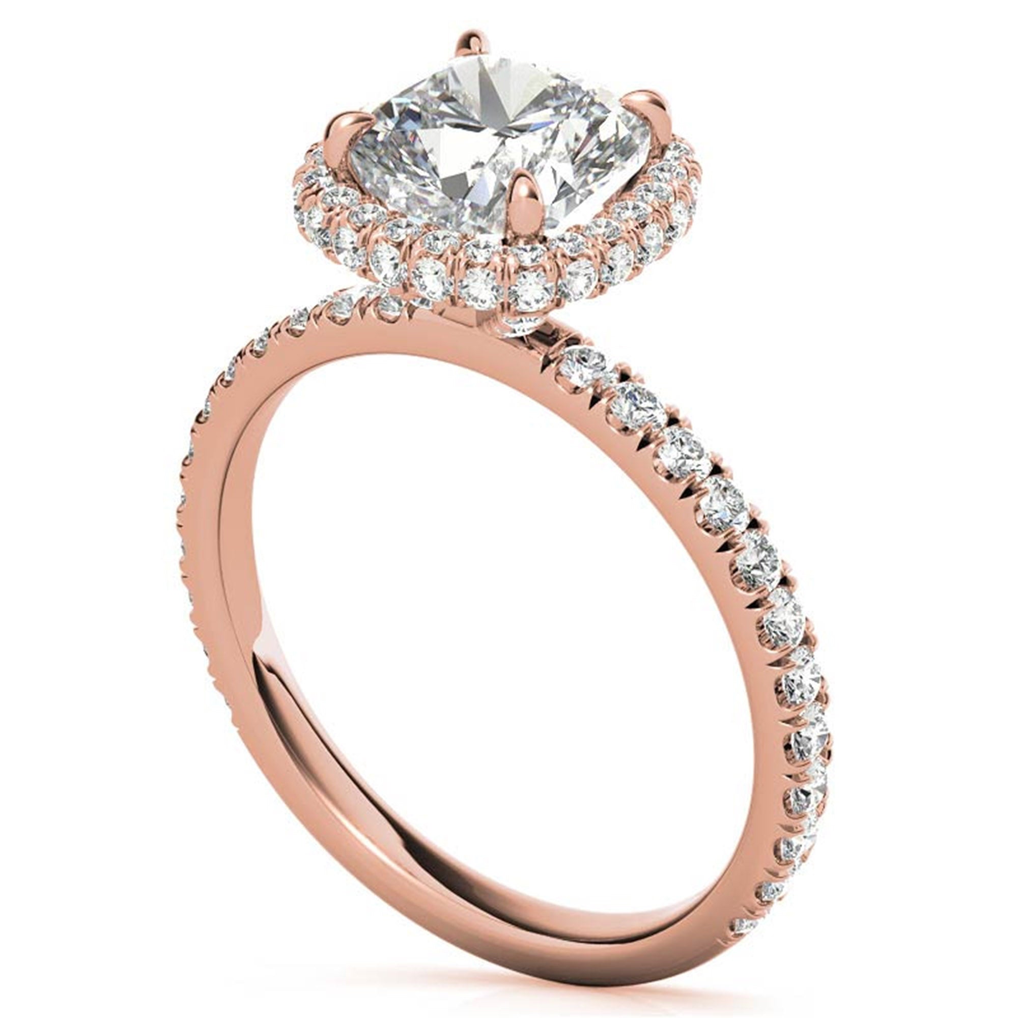 Adjustable Sterling Silver Chic Rose Gold Cushion-Cut Halo Diamond Engagement Ring For Women