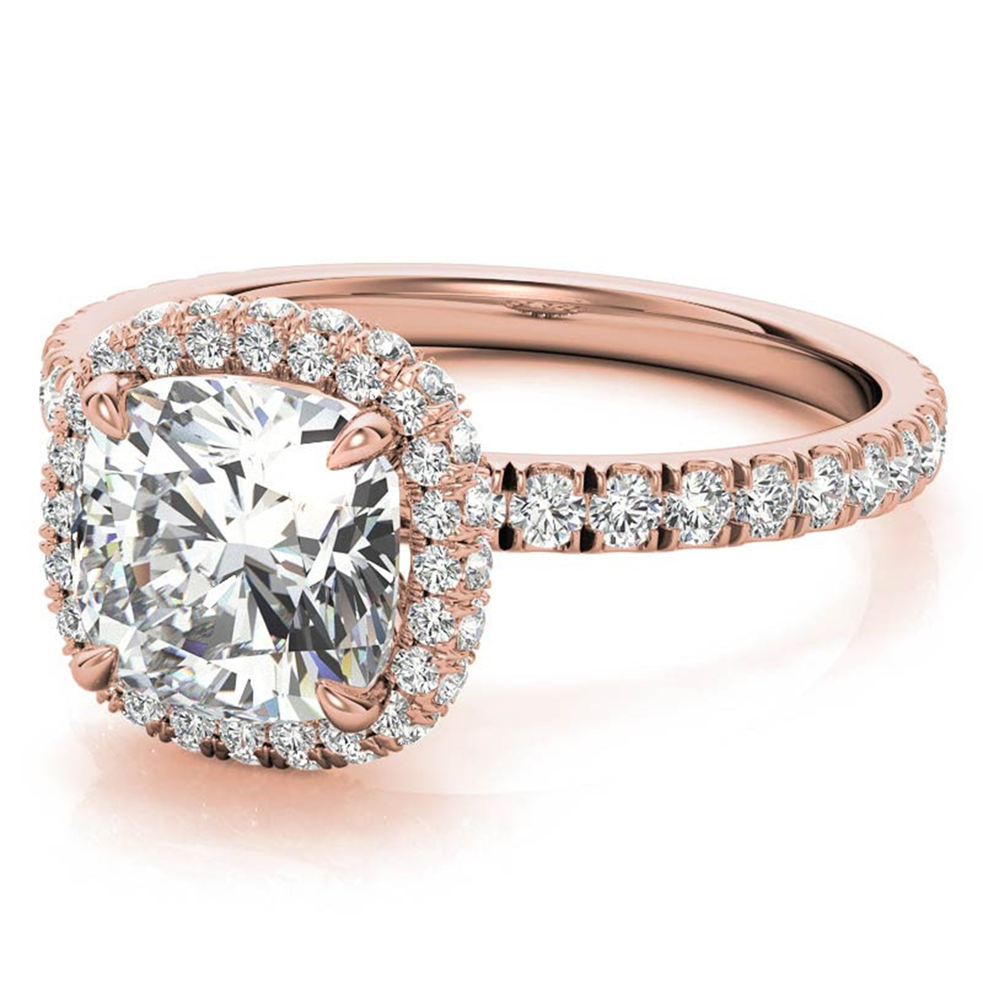 Adjustable Sterling Silver Chic Rose Gold Cushion-Cut Halo Diamond Engagement Ring For Women