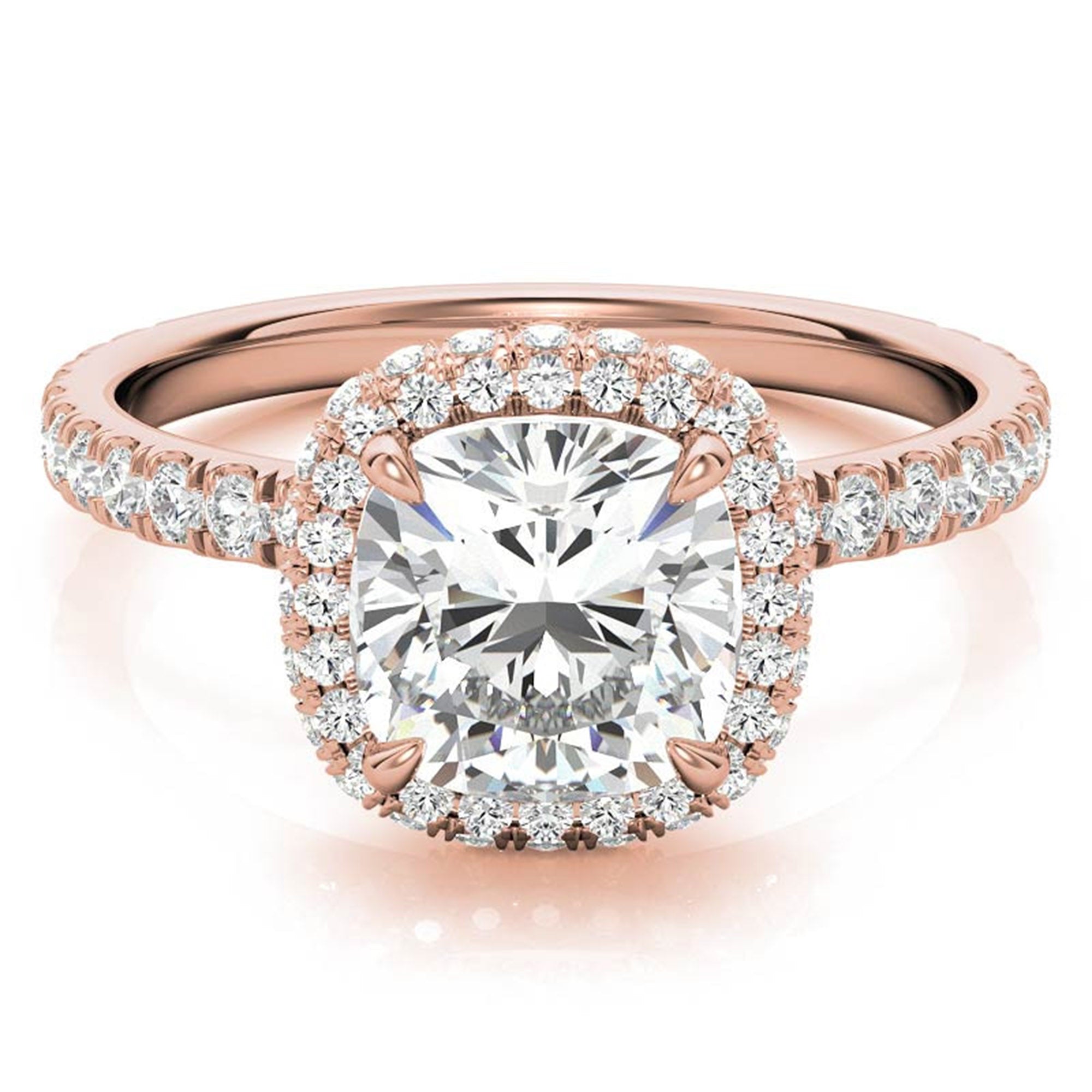 Adjustable Sterling Silver Chic Rose Gold Cushion-Cut Halo Diamond Engagement Ring For Women