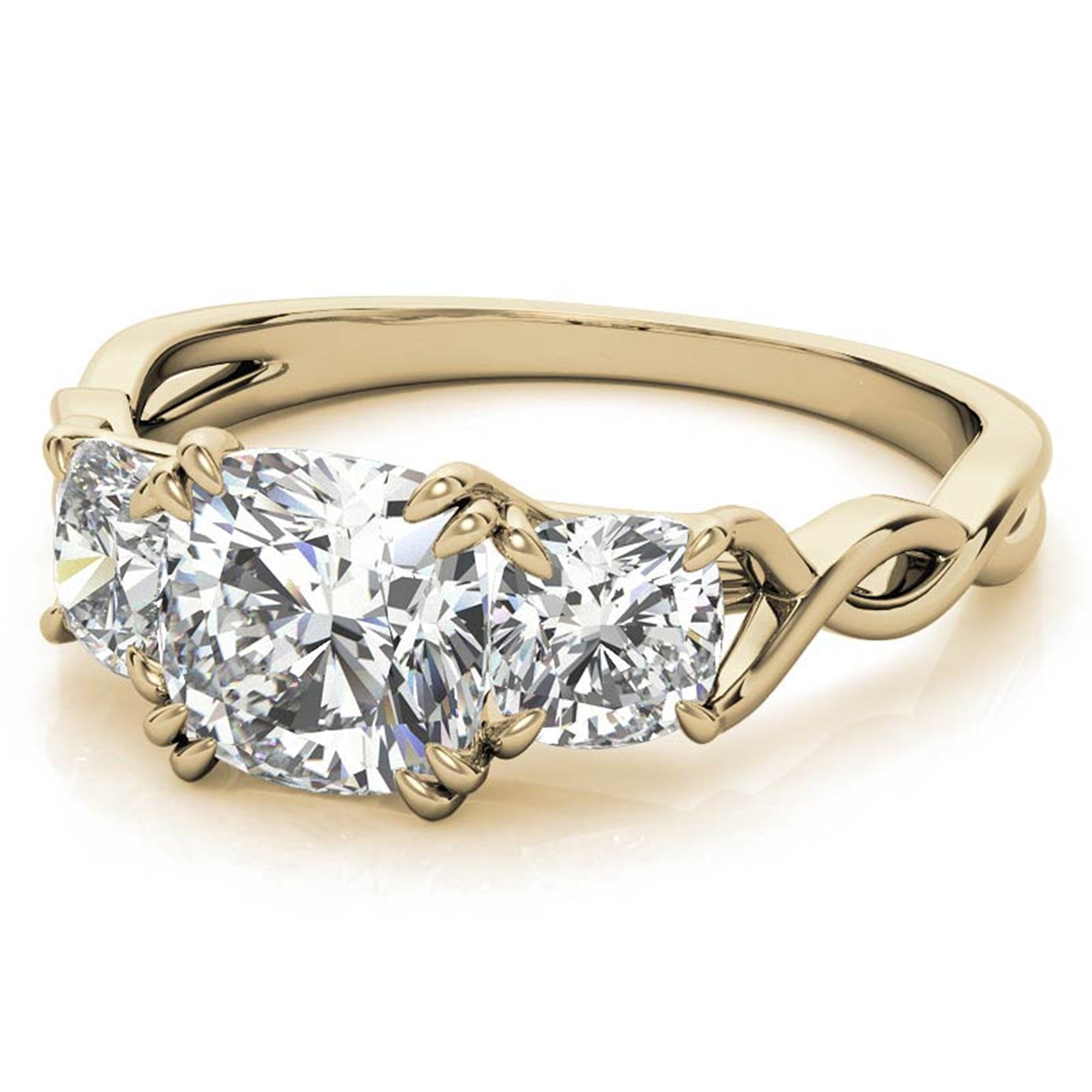 Three-Stone Cushion-Cut Yellow Gold Adjustable Sterling Silver  Engagement Ring For Women