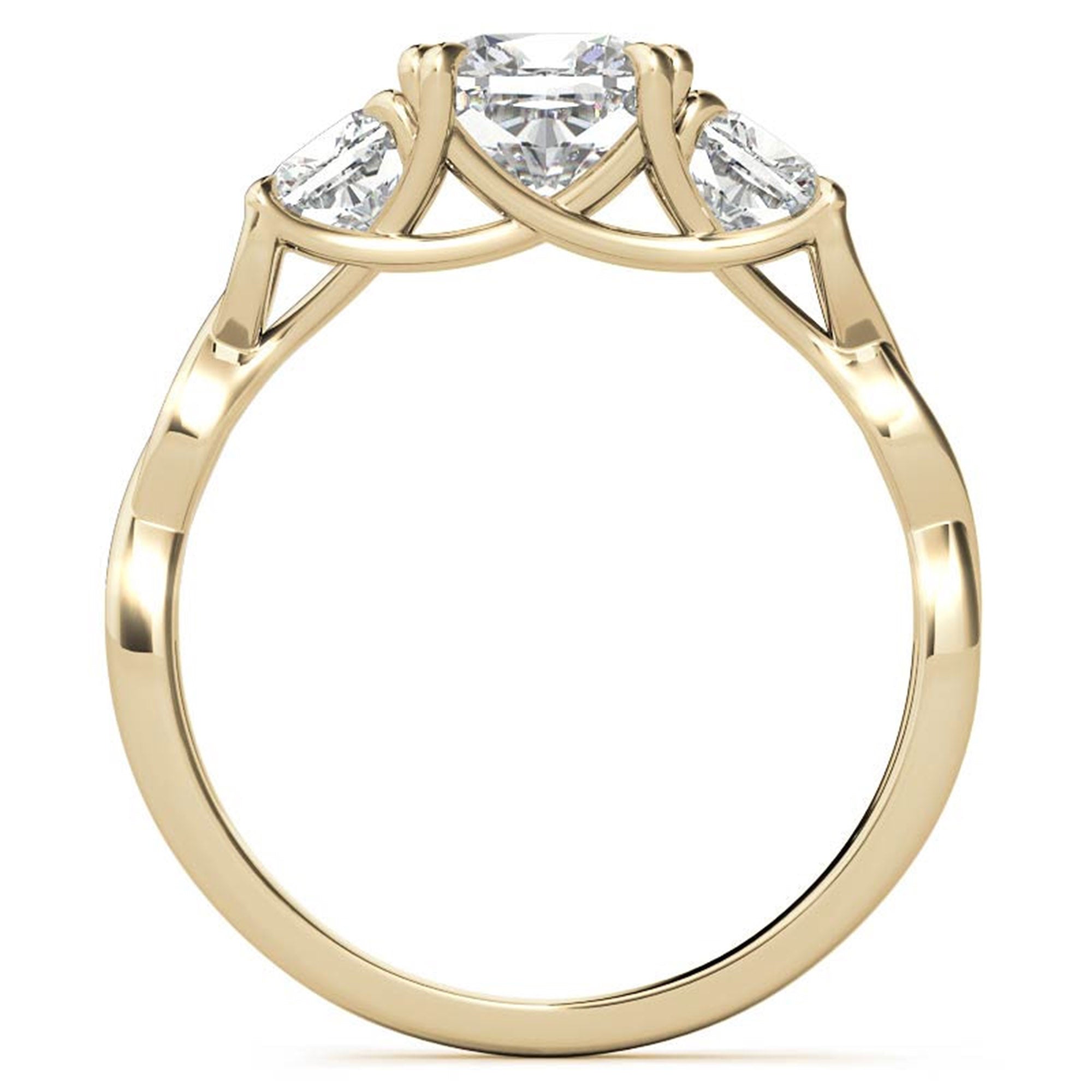Three-Stone Cushion-Cut Yellow Gold Adjustable Sterling Silver  Engagement Ring For Women