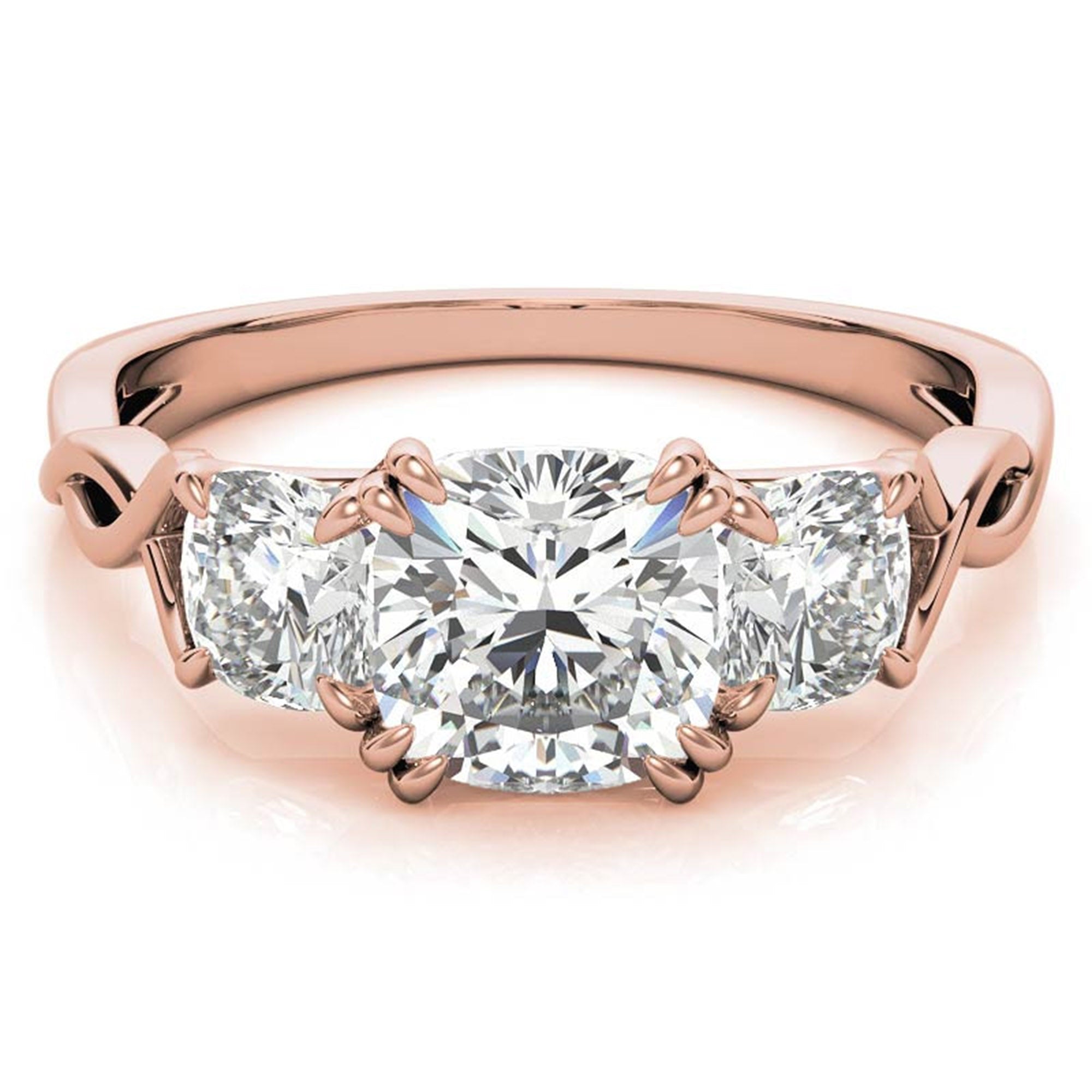 Three-Stone Cushion-Cut Rose Gold Adjustable Sterling Silver  Engagement Ring For Women