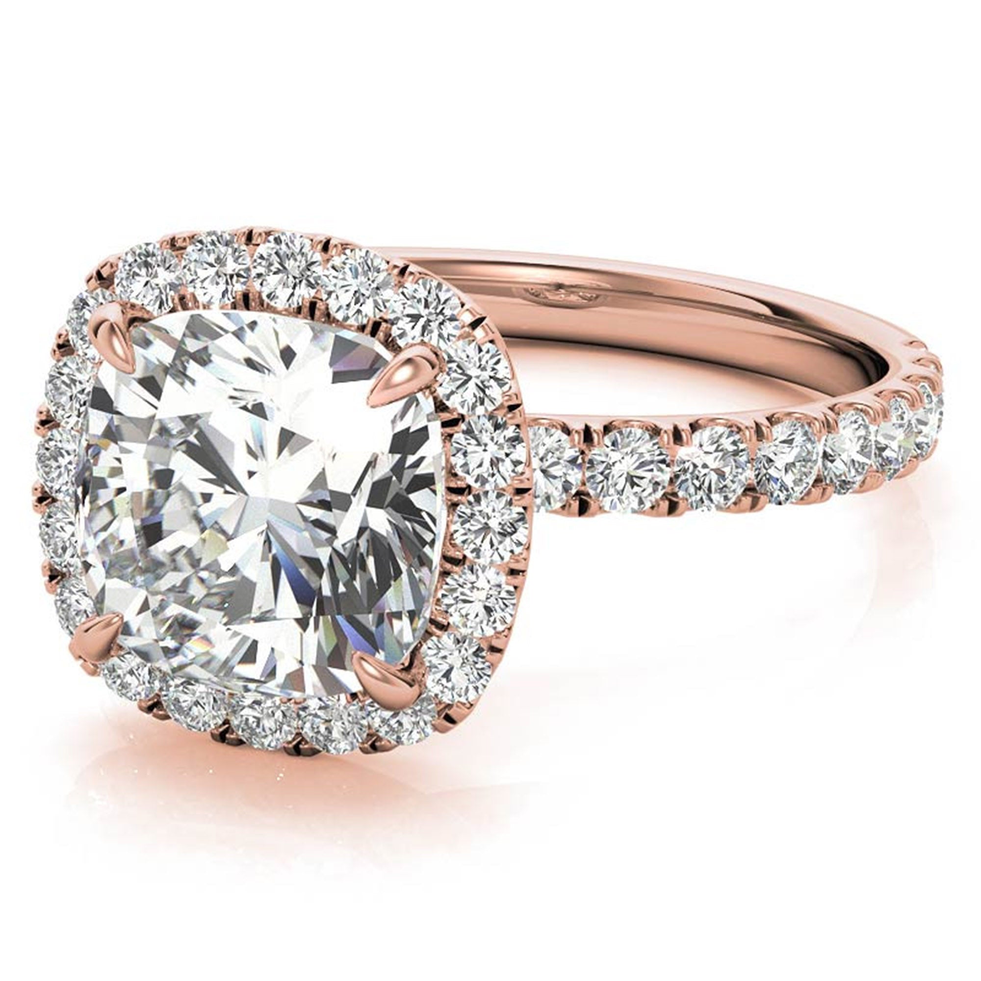 Adjustable Sterling Silver Graceful Rose Gold Cushion-Cut Halo Ring For Women