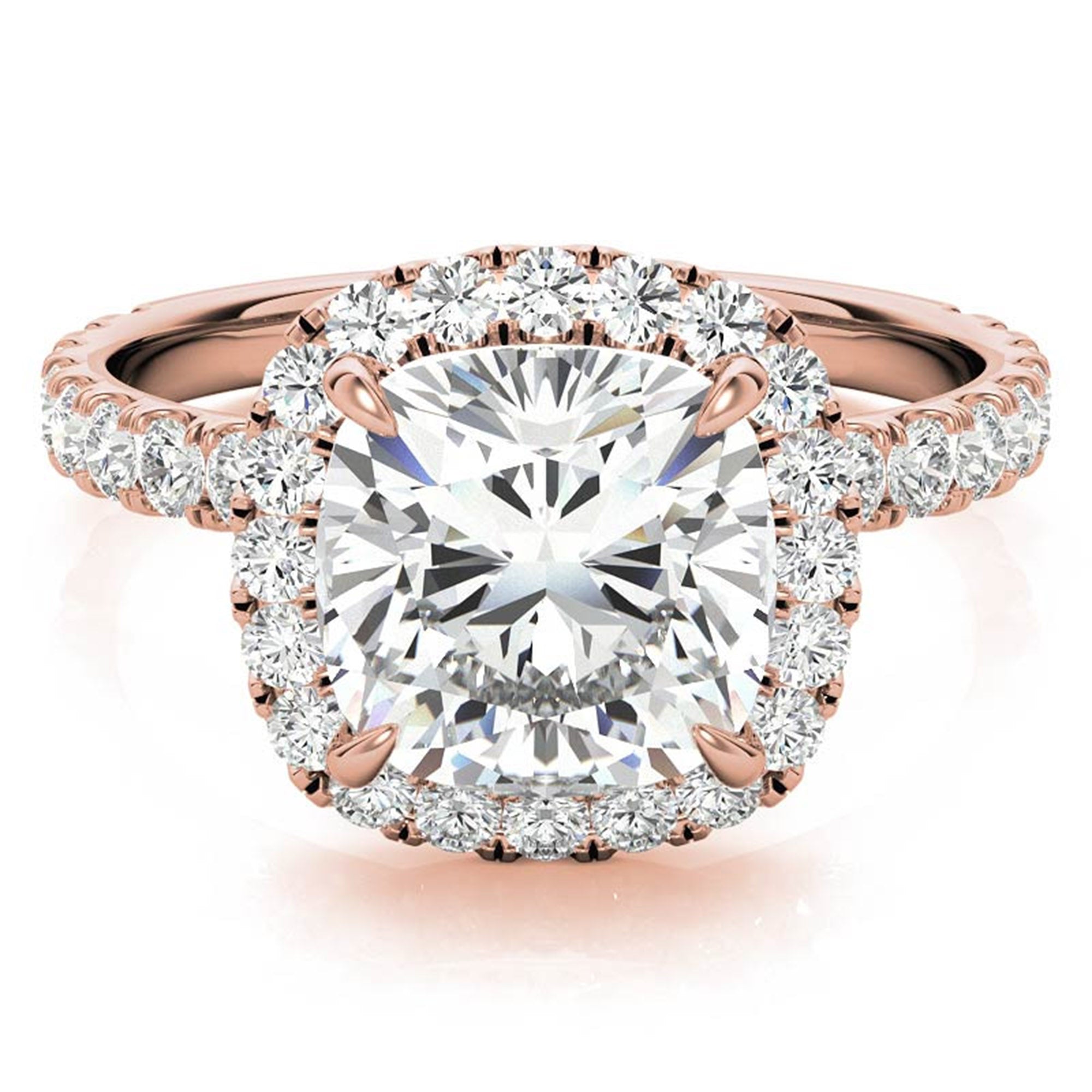 Adjustable Sterling Silver Graceful Rose Gold Cushion-Cut Halo Ring For Women