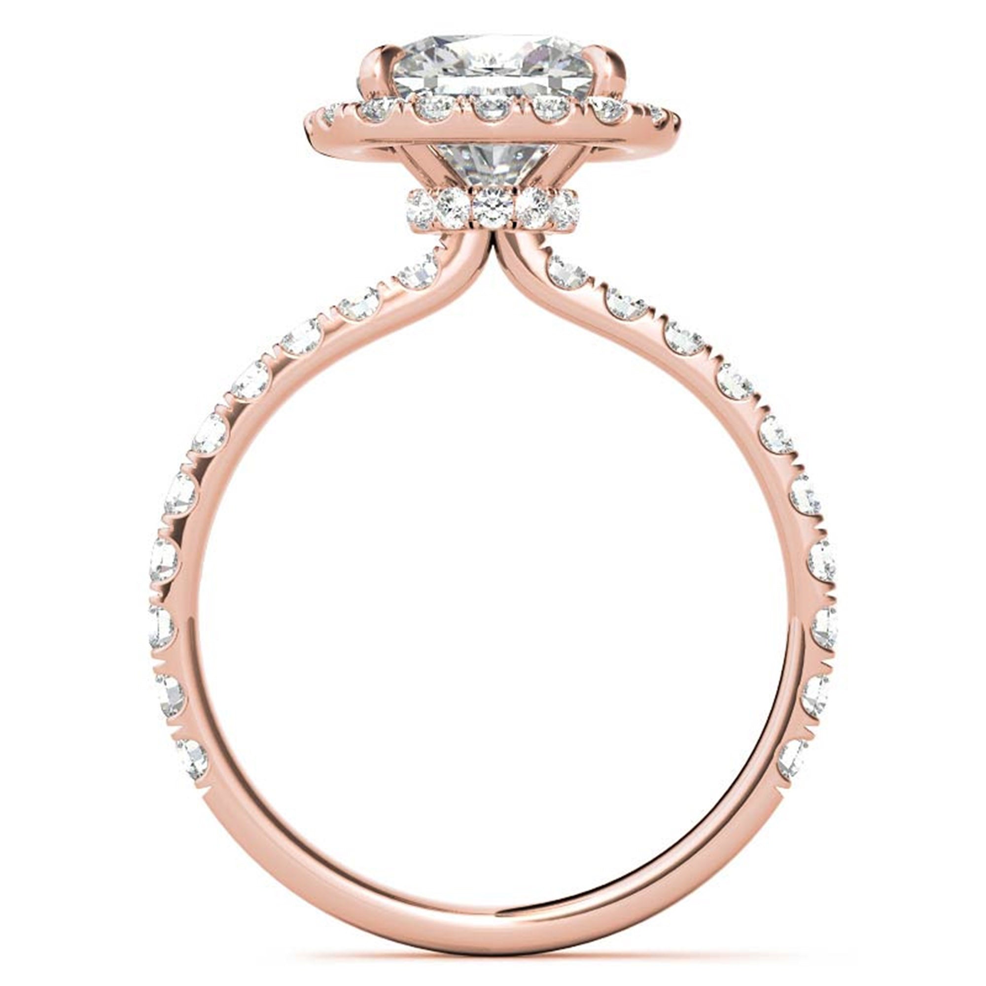 Adjustable Sterling Silver Graceful Rose Gold Cushion-Cut Halo Ring For Women