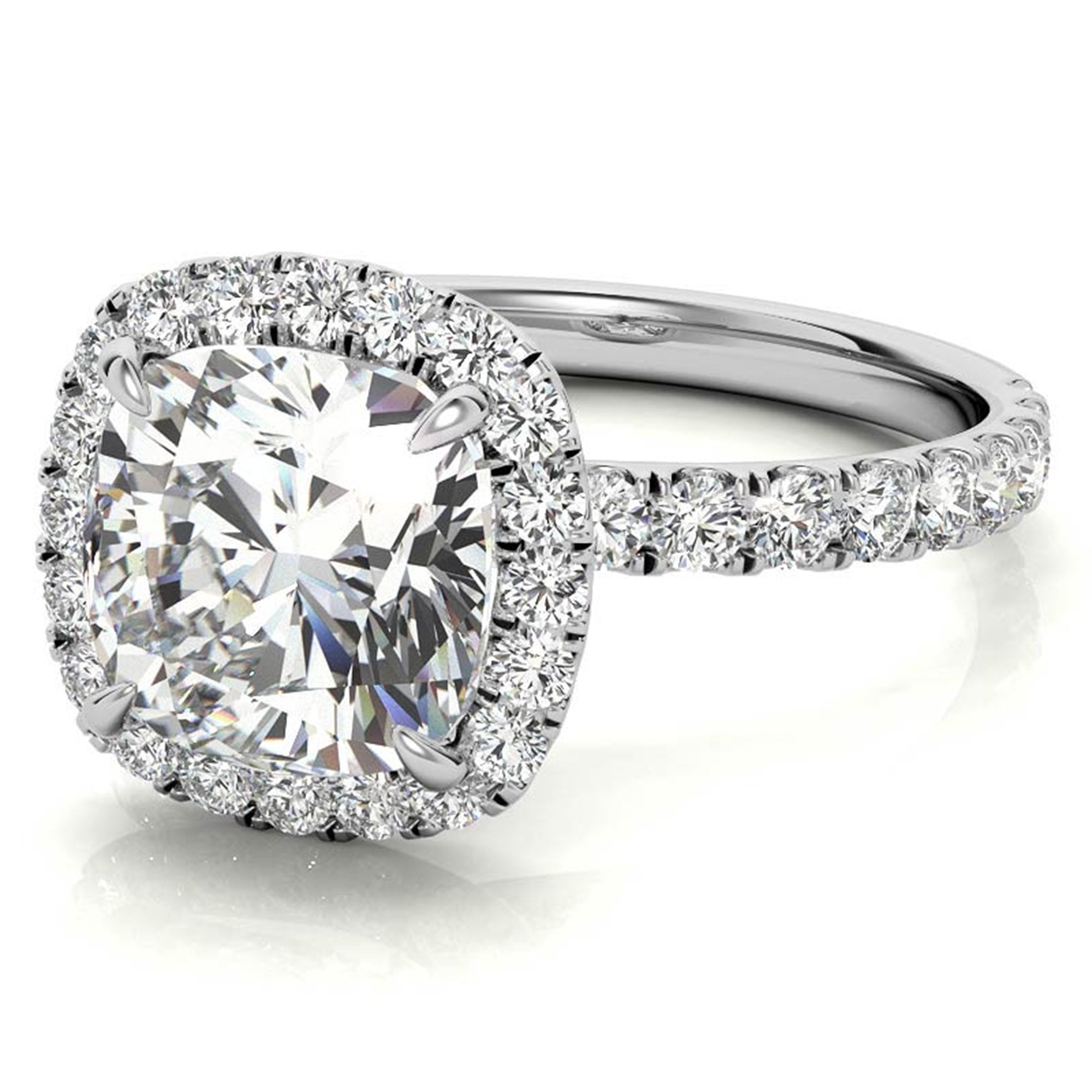 Adjustable Sterling Silver Graceful White Gold Cushion-Cut Halo Ring For Women