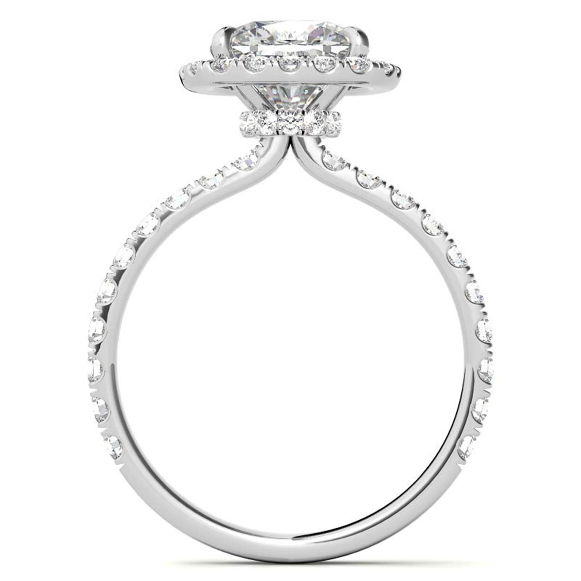 Adjustable Sterling Silver Graceful White Gold Cushion-Cut Halo Ring For Women