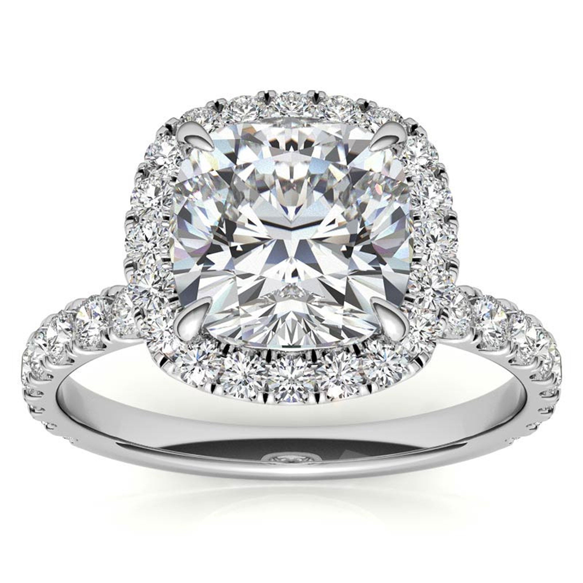 Adjustable Sterling Silver Graceful White Gold Cushion-Cut Halo Ring For Women