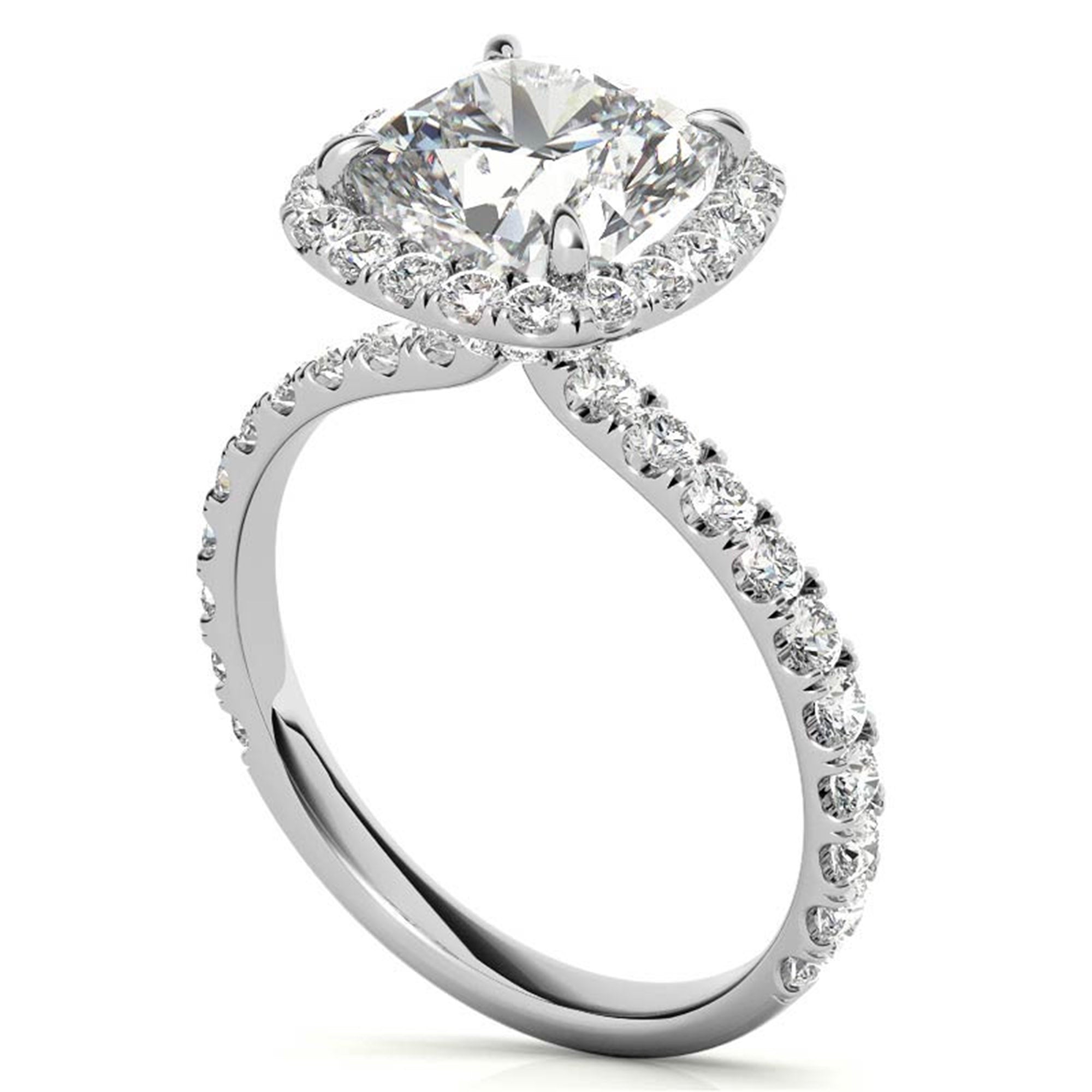 Adjustable Sterling Silver Graceful White Gold Cushion-Cut Halo Ring For Women