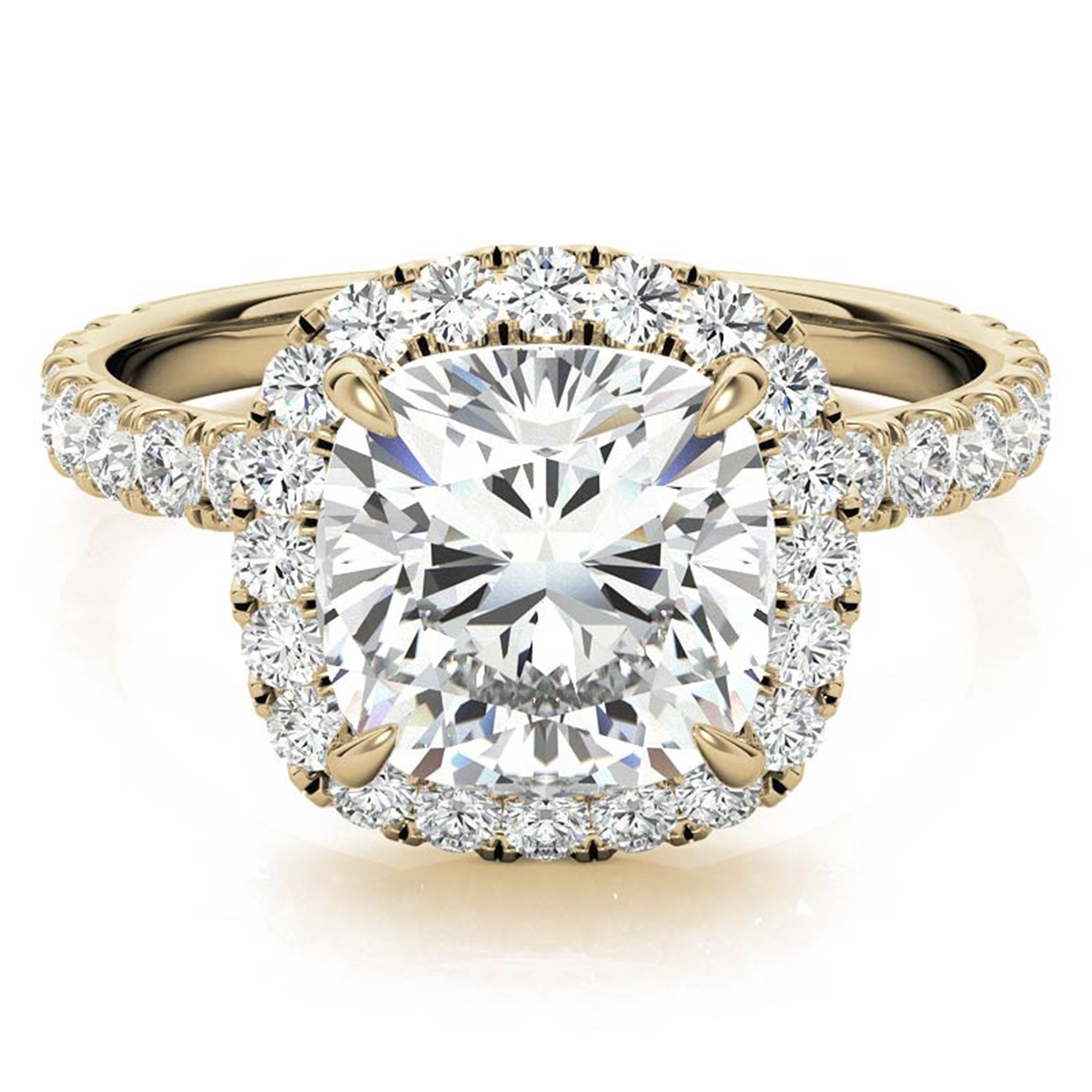 Adjustable Sterling Silver Graceful Yellow Gold Cushion-Cut Halo Ring For Women