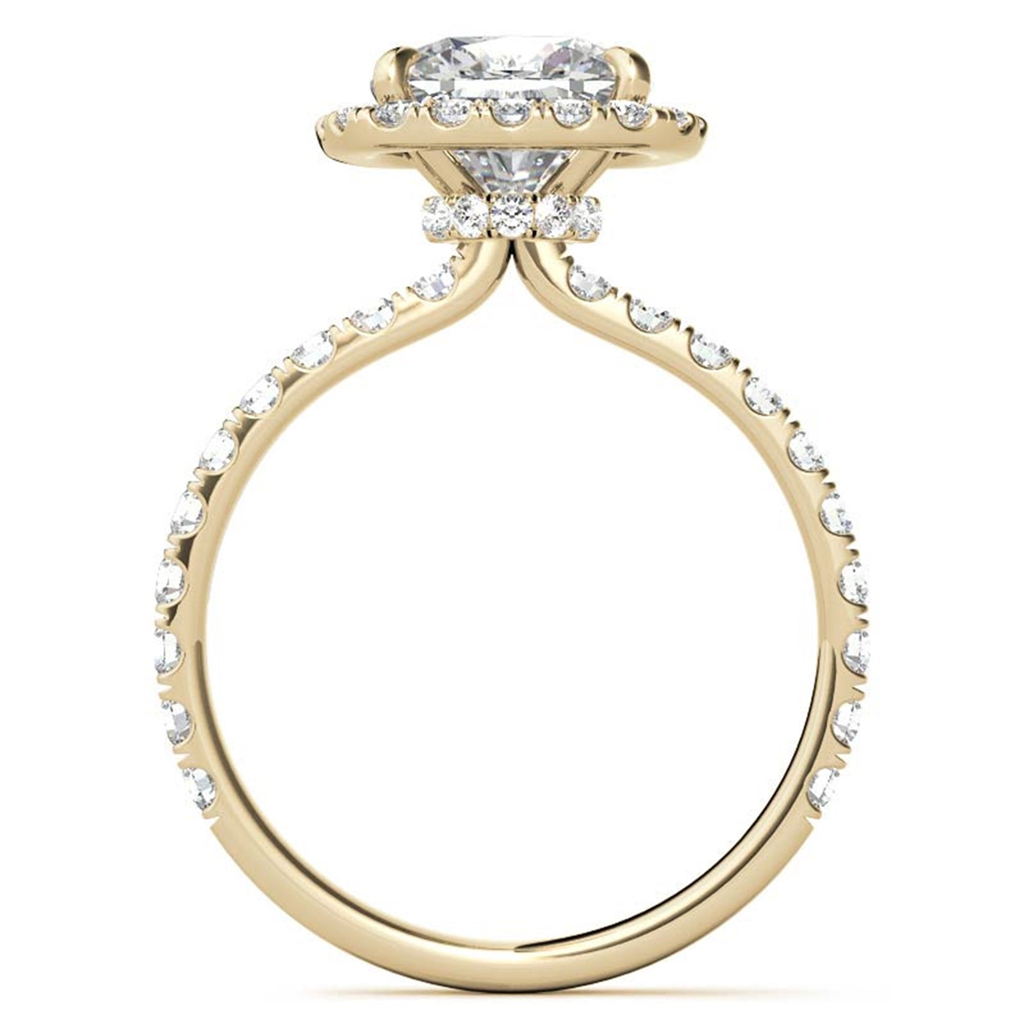 Adjustable Sterling Silver Graceful Yellow Gold Cushion-Cut Halo Ring For Women