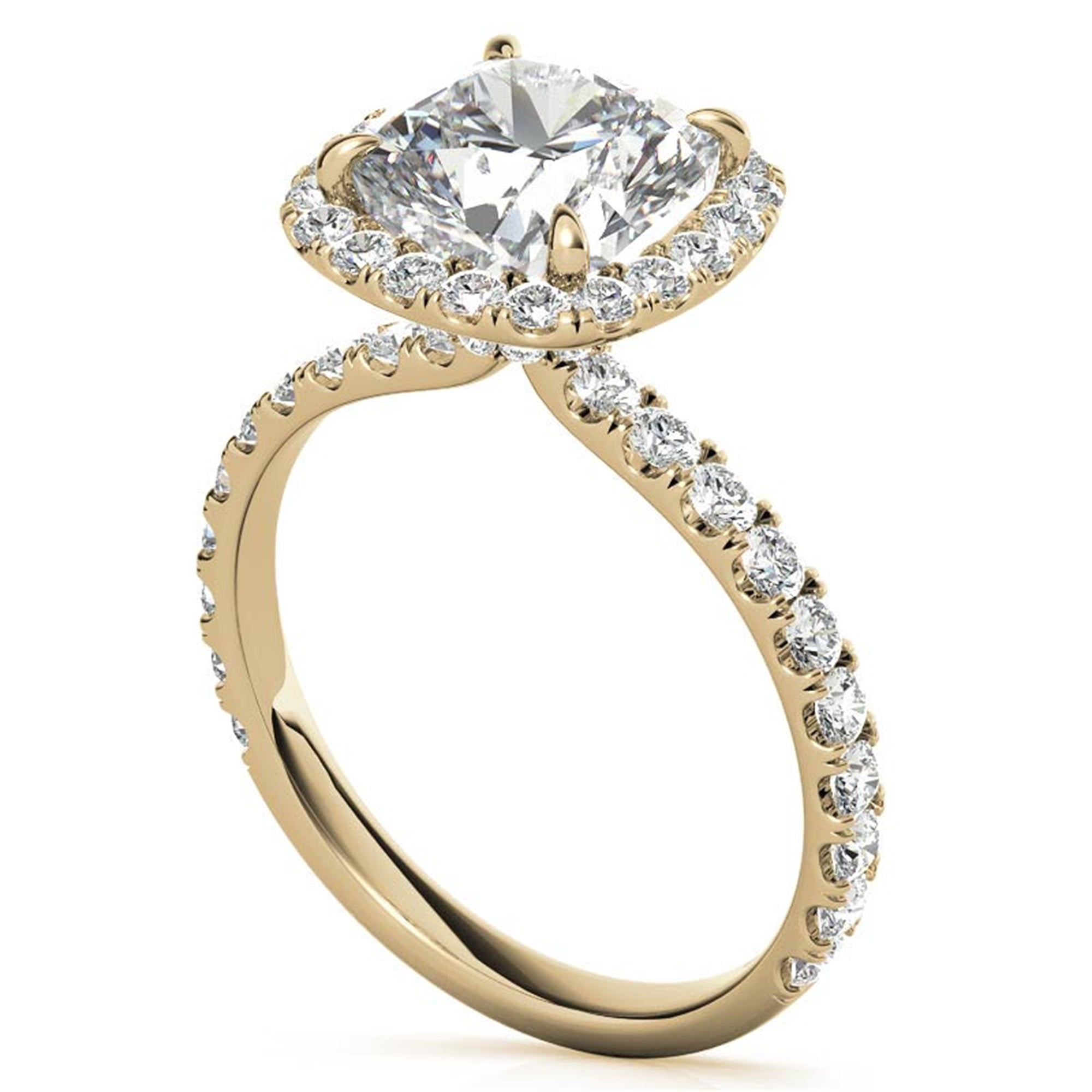 Adjustable Sterling Silver Graceful Yellow Gold Cushion-Cut Halo Ring For Women