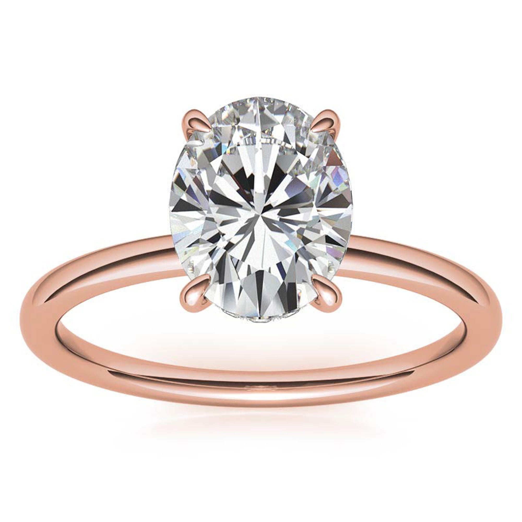 Sterling Silver Adjustable Solitaire Oval-Cut Minimalist Rose Gold Engagement Ring for Women