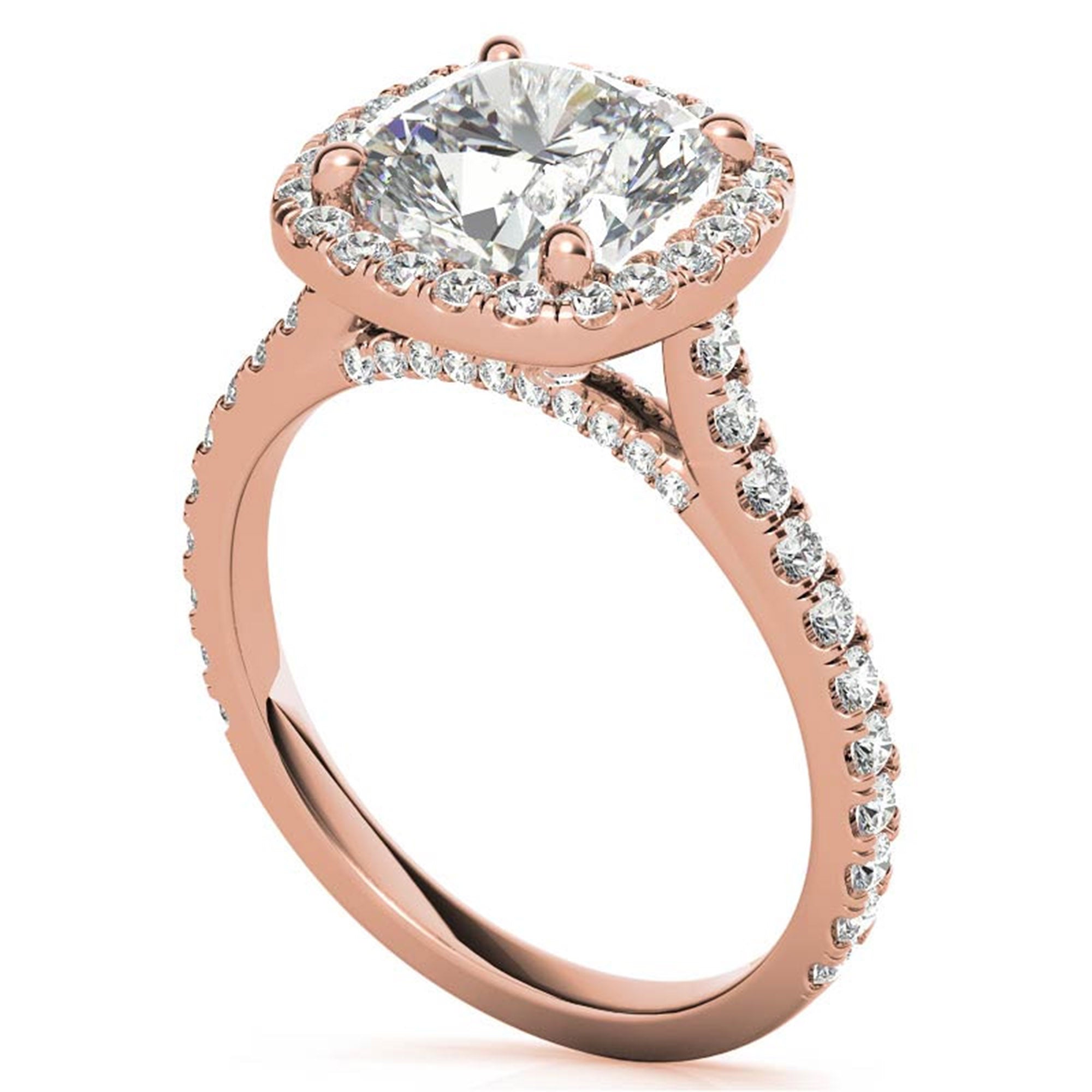 Cushion Cut Rose Gold Adjustable Sterling Silver Graceful Halo Solitaire Ring For Women