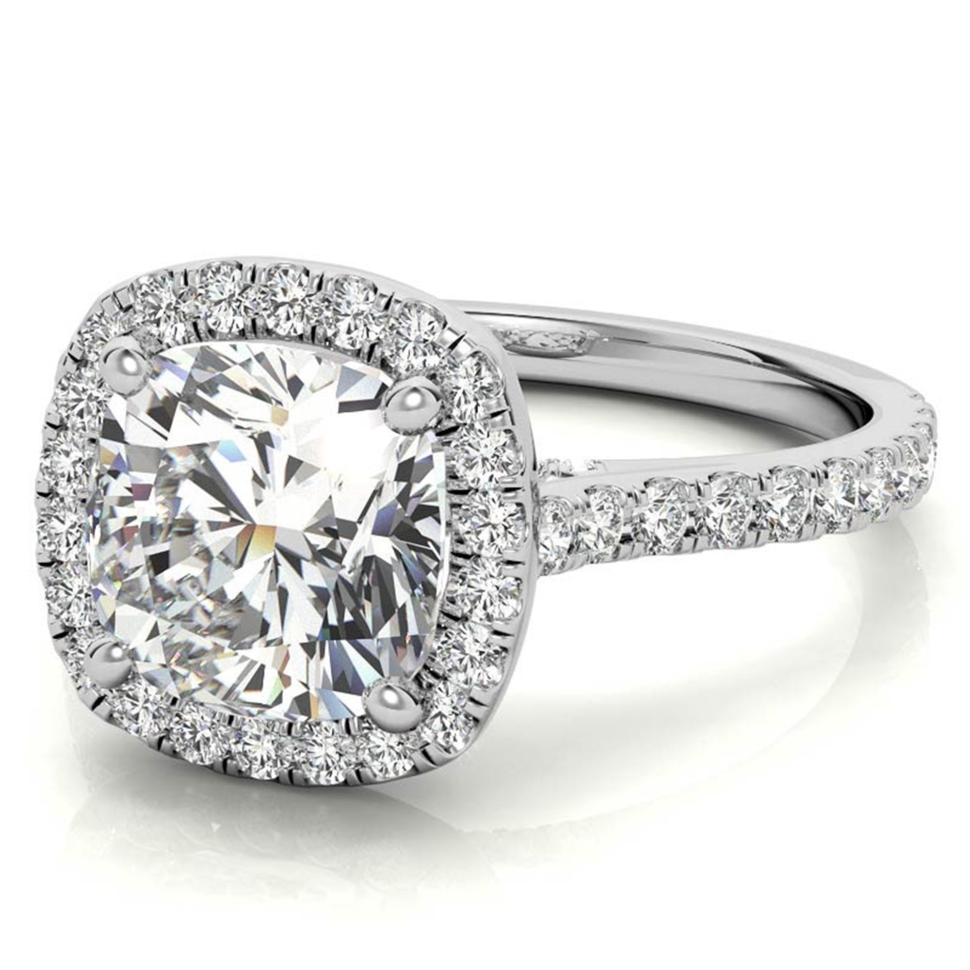 Cushion Cut White Gold Adjustable Sterling Silver Graceful Halo Solitaire Ring For Women