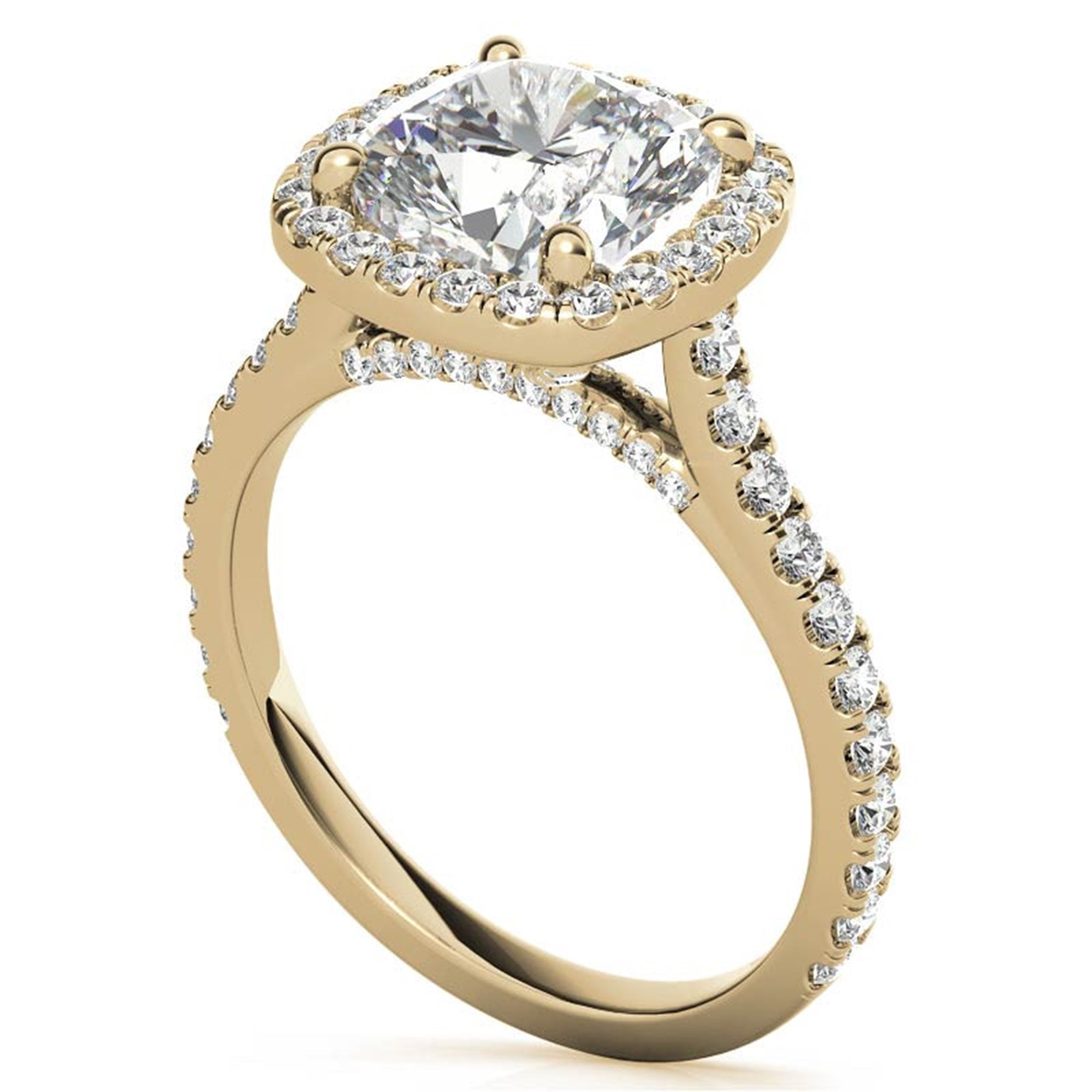 Cushion Cut Yellow Gold Adjustable Sterling Silver Graceful Halo Solitaire Ring For Women