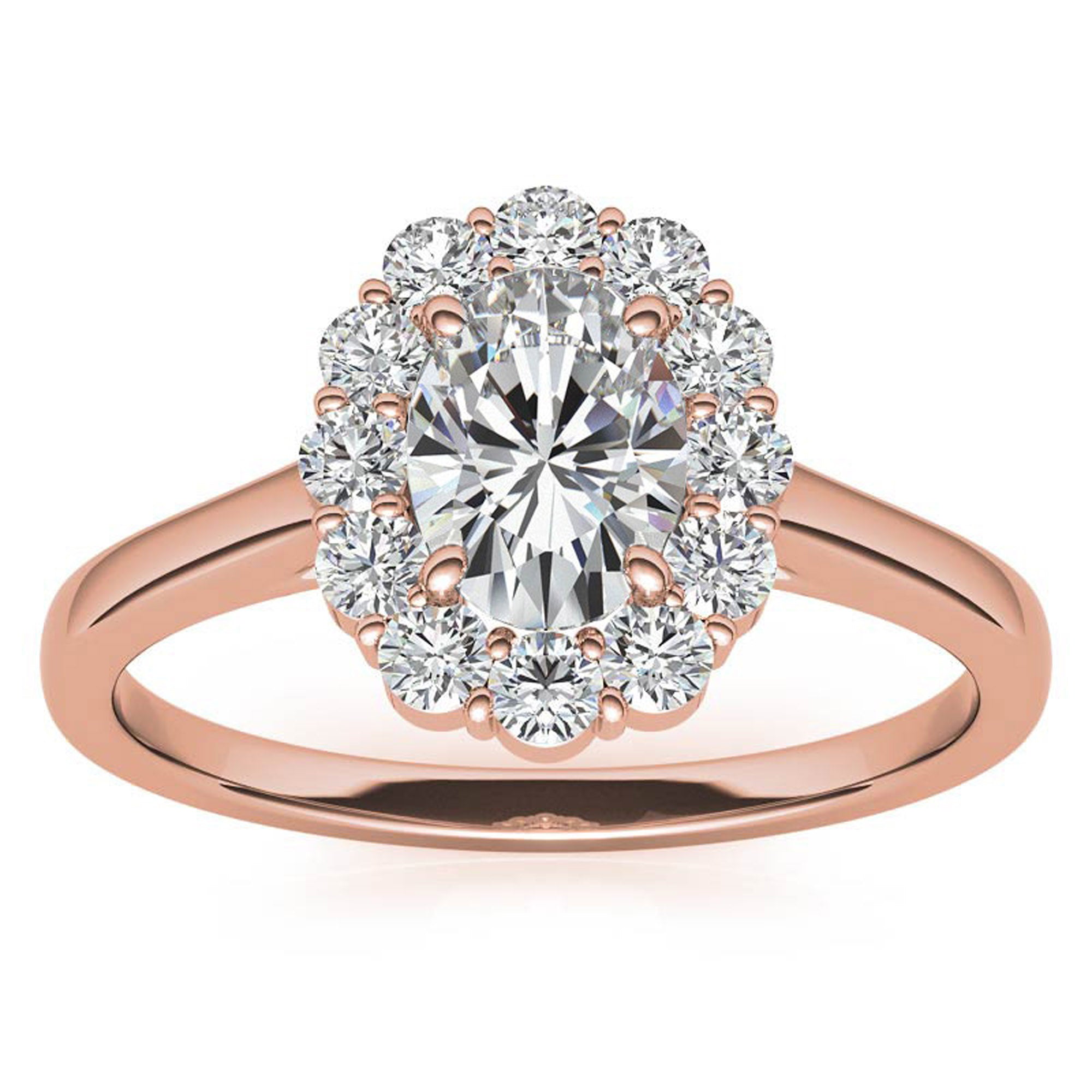 Stunning Sterling Silver Adjustable Ring - Oval Halo Cluster Design, Elegant Rose Gold Plating