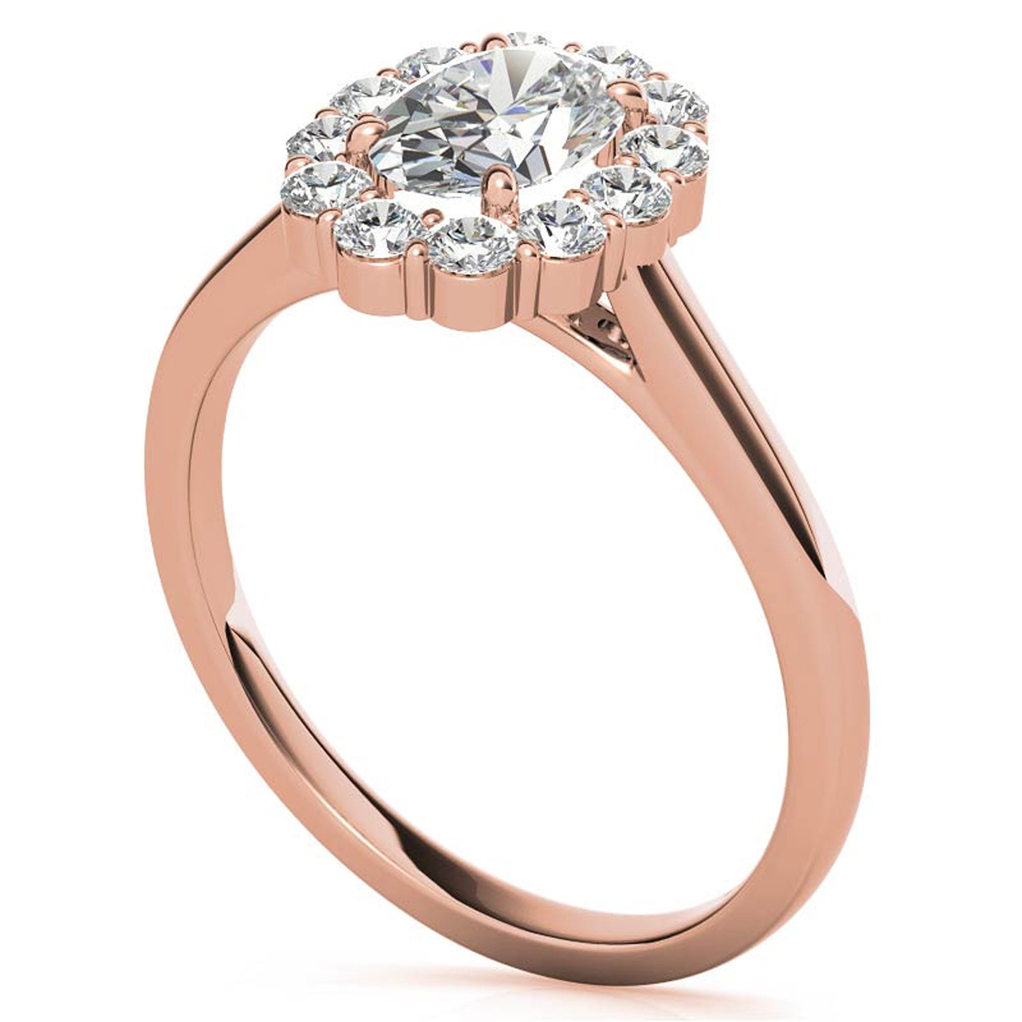 Stunning Sterling Silver Adjustable Ring - Oval Halo Cluster Design, Elegant Rose Gold Plating