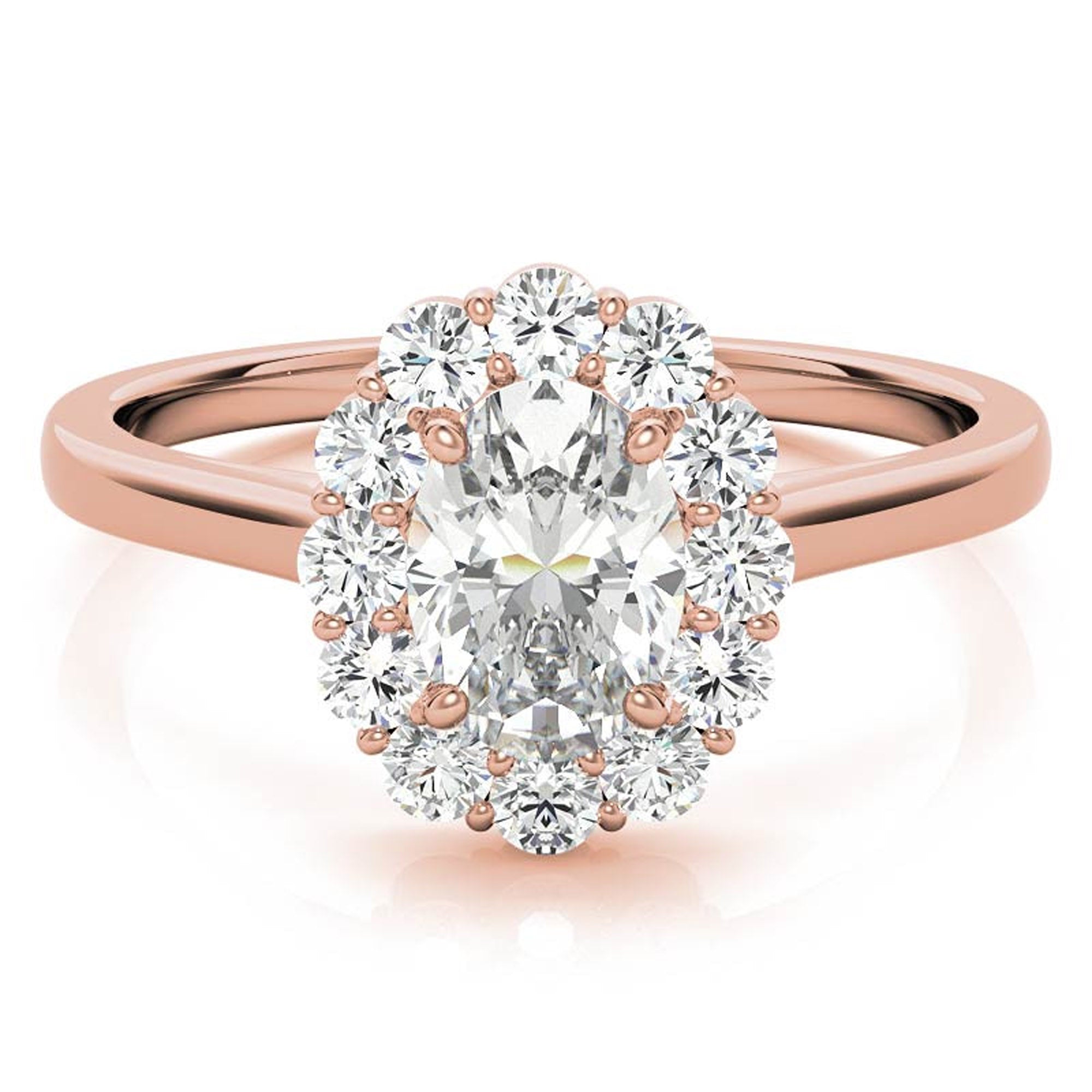 Stunning Sterling Silver Adjustable Ring - Oval Halo Cluster Design, Elegant Rose Gold Plating