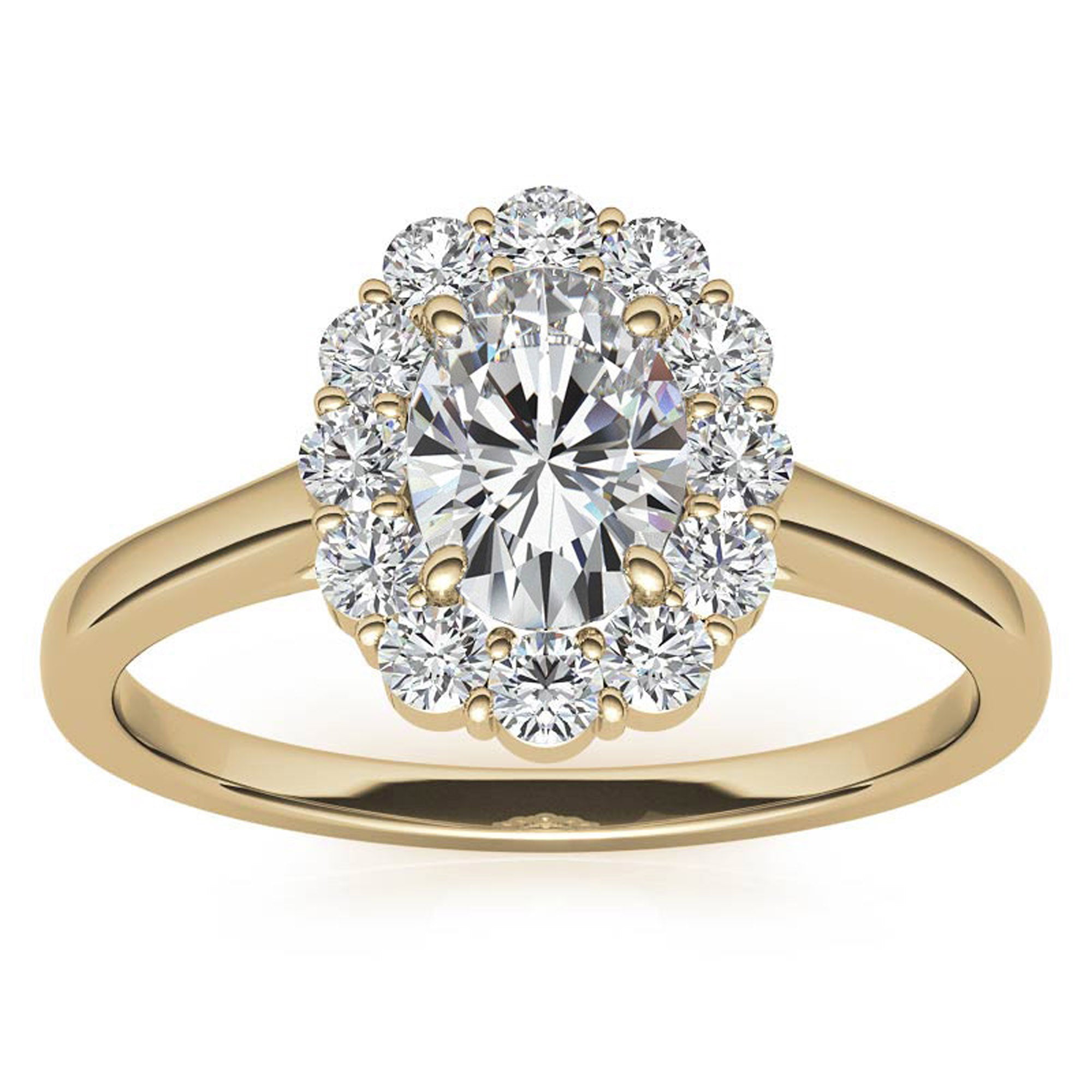 Stunning Adjustable Oval Halo Cluster Ring in Sterling Silver with Yellow Gold Plating