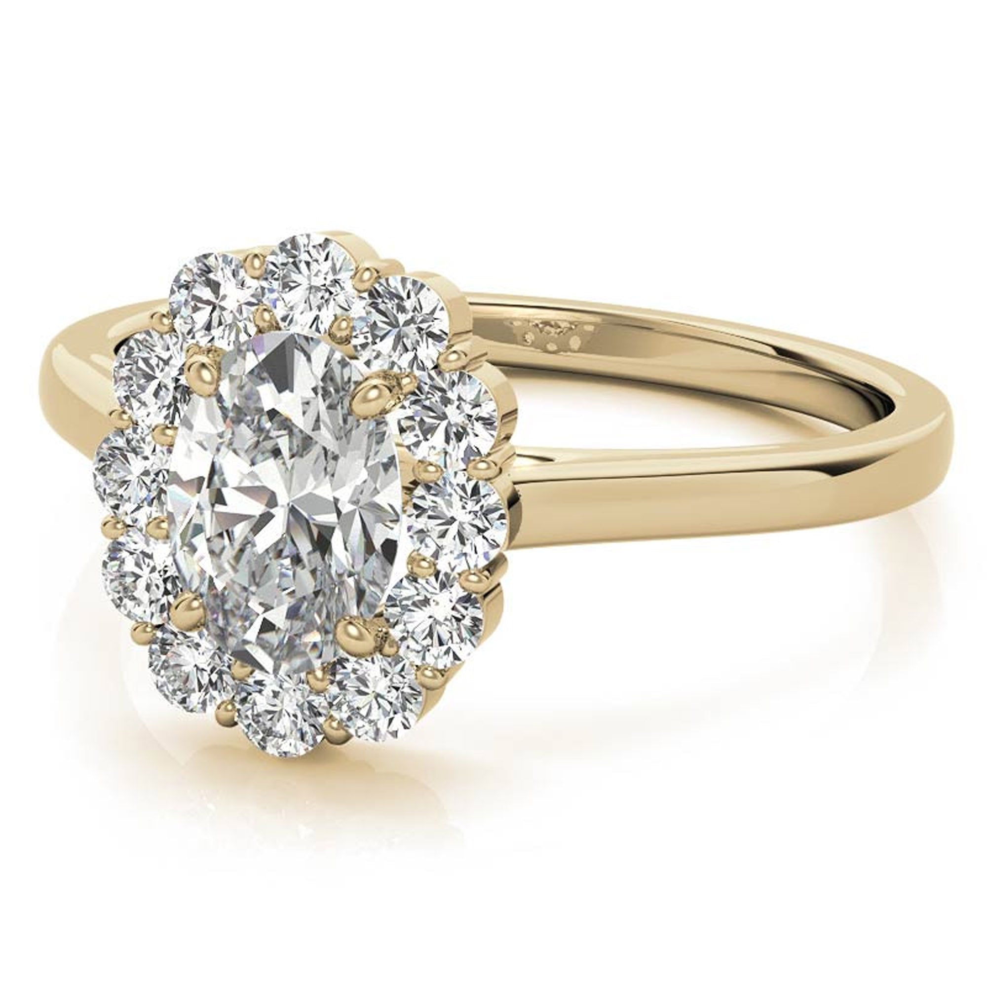 Stunning Adjustable Oval Halo Cluster Ring in Sterling Silver with Yellow Gold Plating