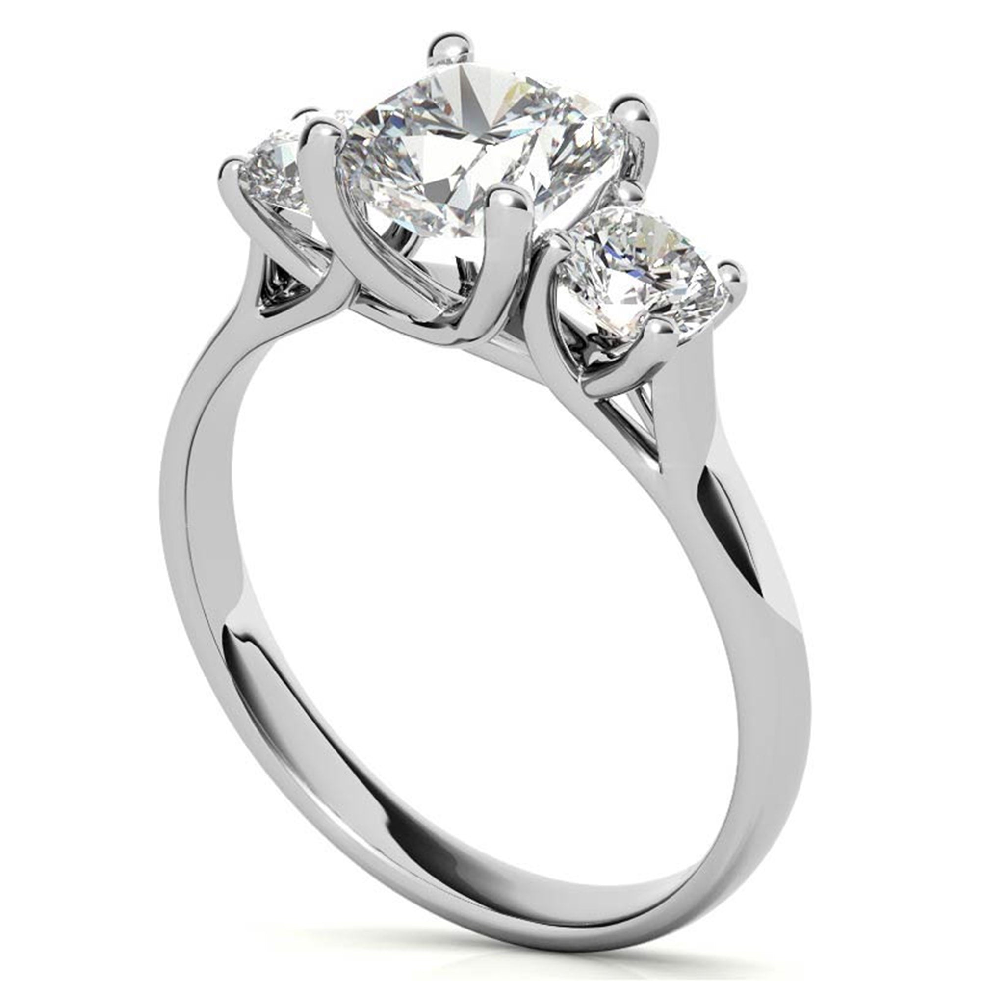 Adjustable sterling silver Charming White Gold Cushion Trinity Accented Three-Stone Engagement  ring for women