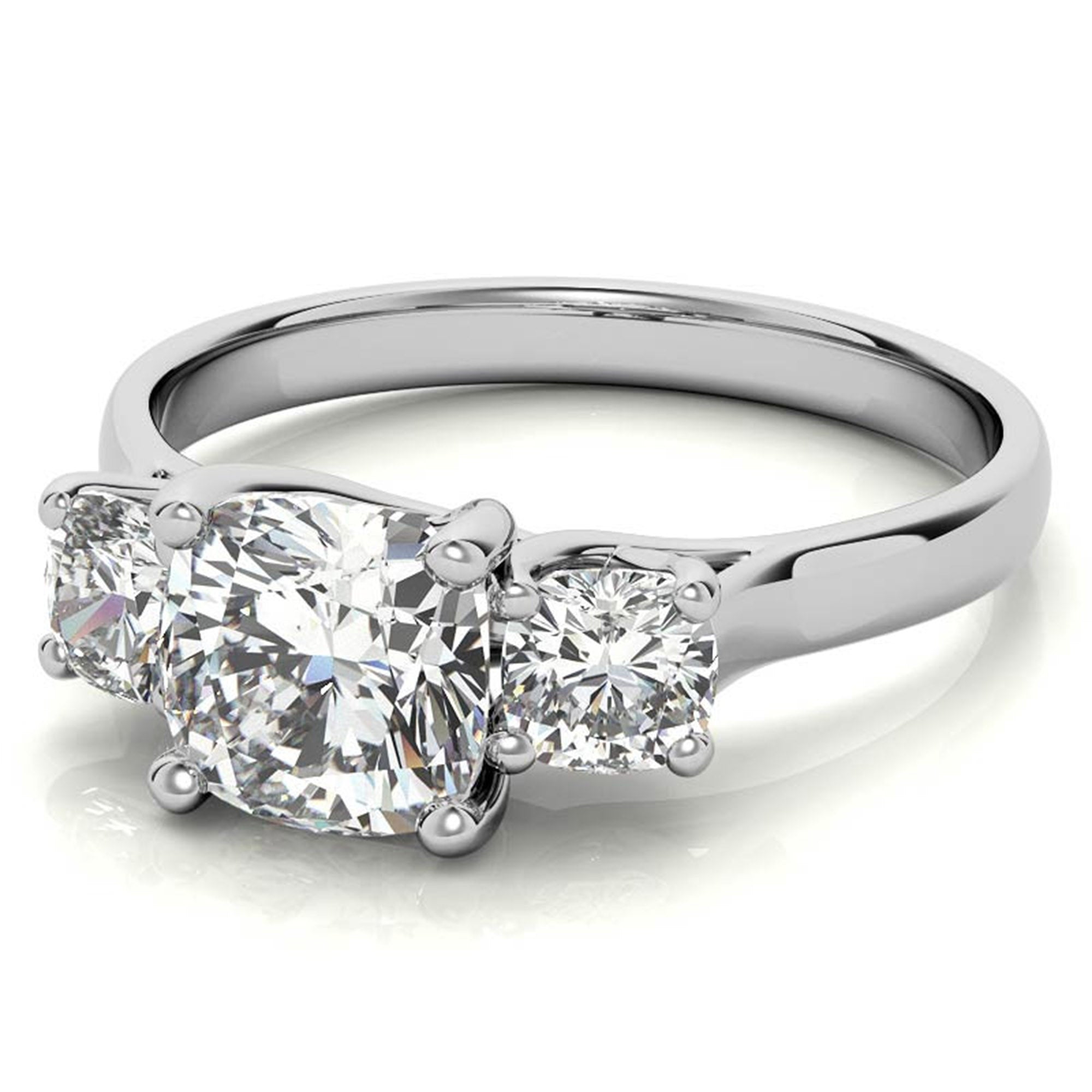 Adjustable sterling silver Charming White Gold Cushion Trinity Accented Three-Stone Engagement  ring for women