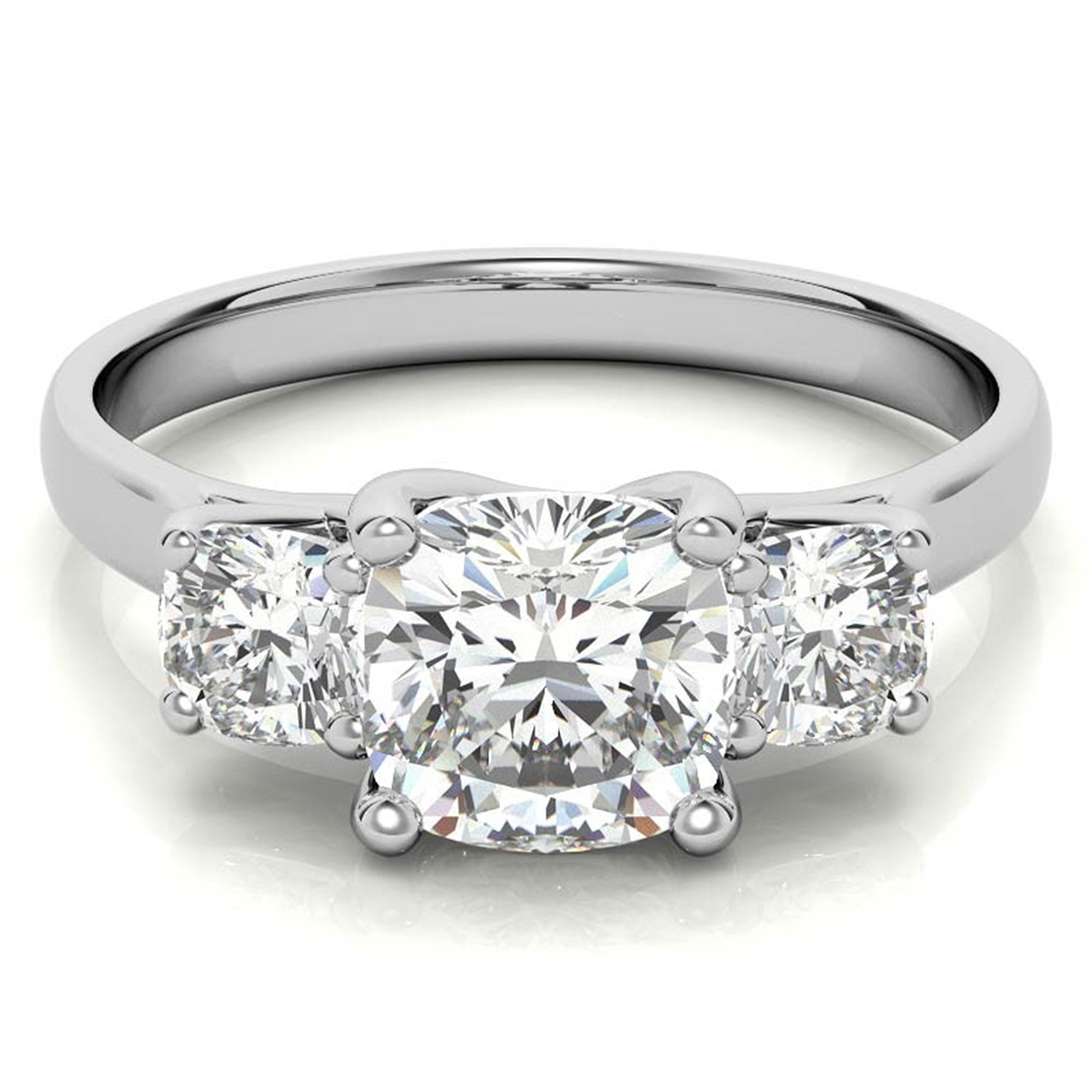 Adjustable sterling silver Charming White Gold Cushion Trinity Accented Three-Stone Engagement  ring for women