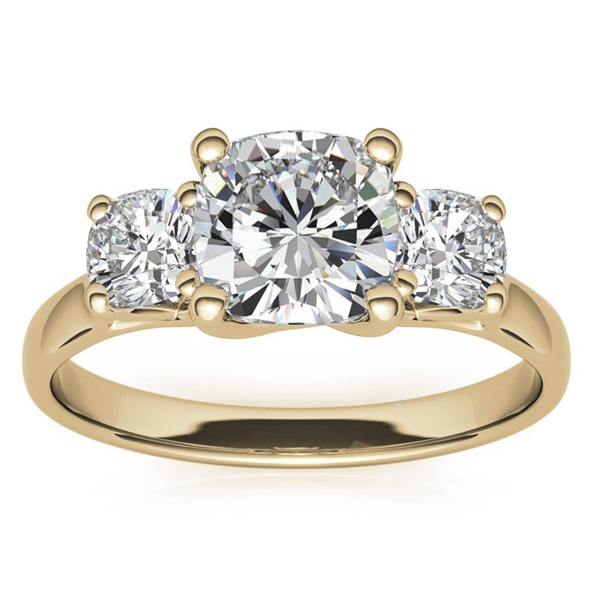 Adjustable sterling silver Charming Yellow Gold Cushion Trinity Accented Three-Stone Engagement ring for women