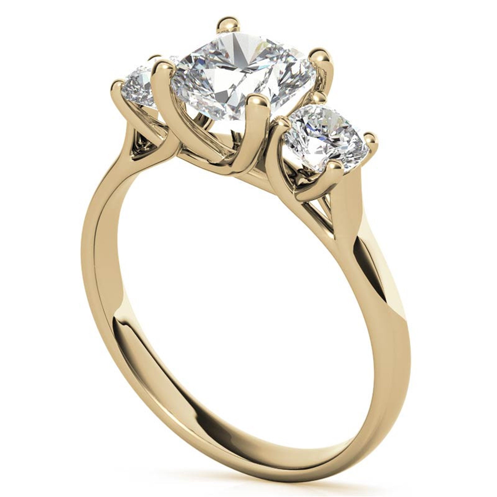 Adjustable sterling silver Charming Yellow Gold Cushion Trinity Accented Three-Stone Engagement ring for women