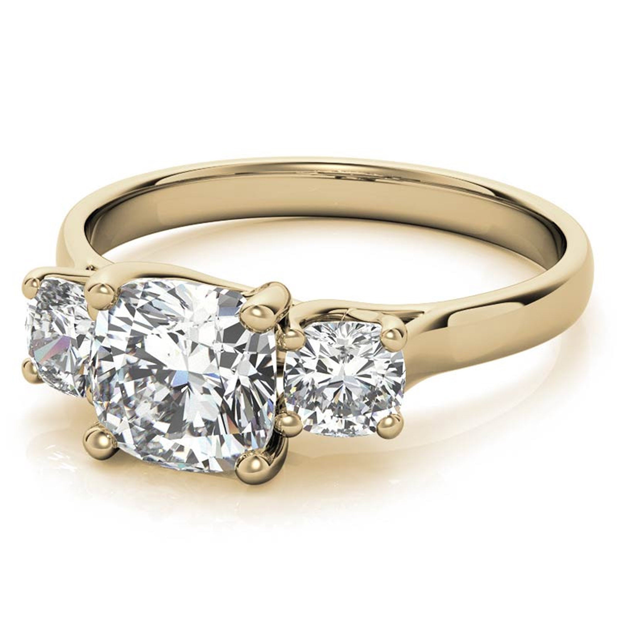 Adjustable sterling silver Charming Yellow Gold Cushion Trinity Accented Three-Stone Engagement ring for women