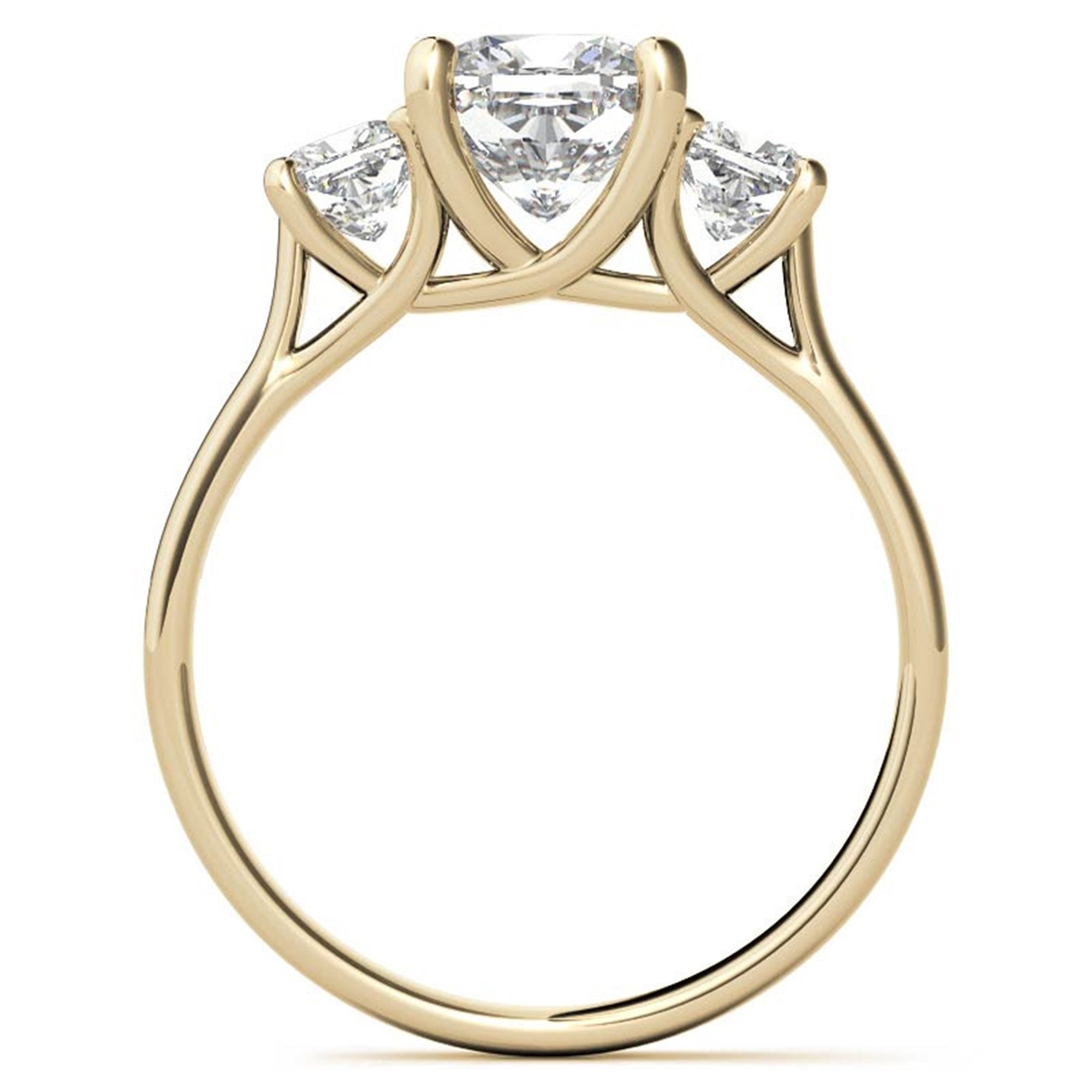 Adjustable sterling silver Charming Yellow Gold Cushion Trinity Accented Three-Stone Engagement ring for women
