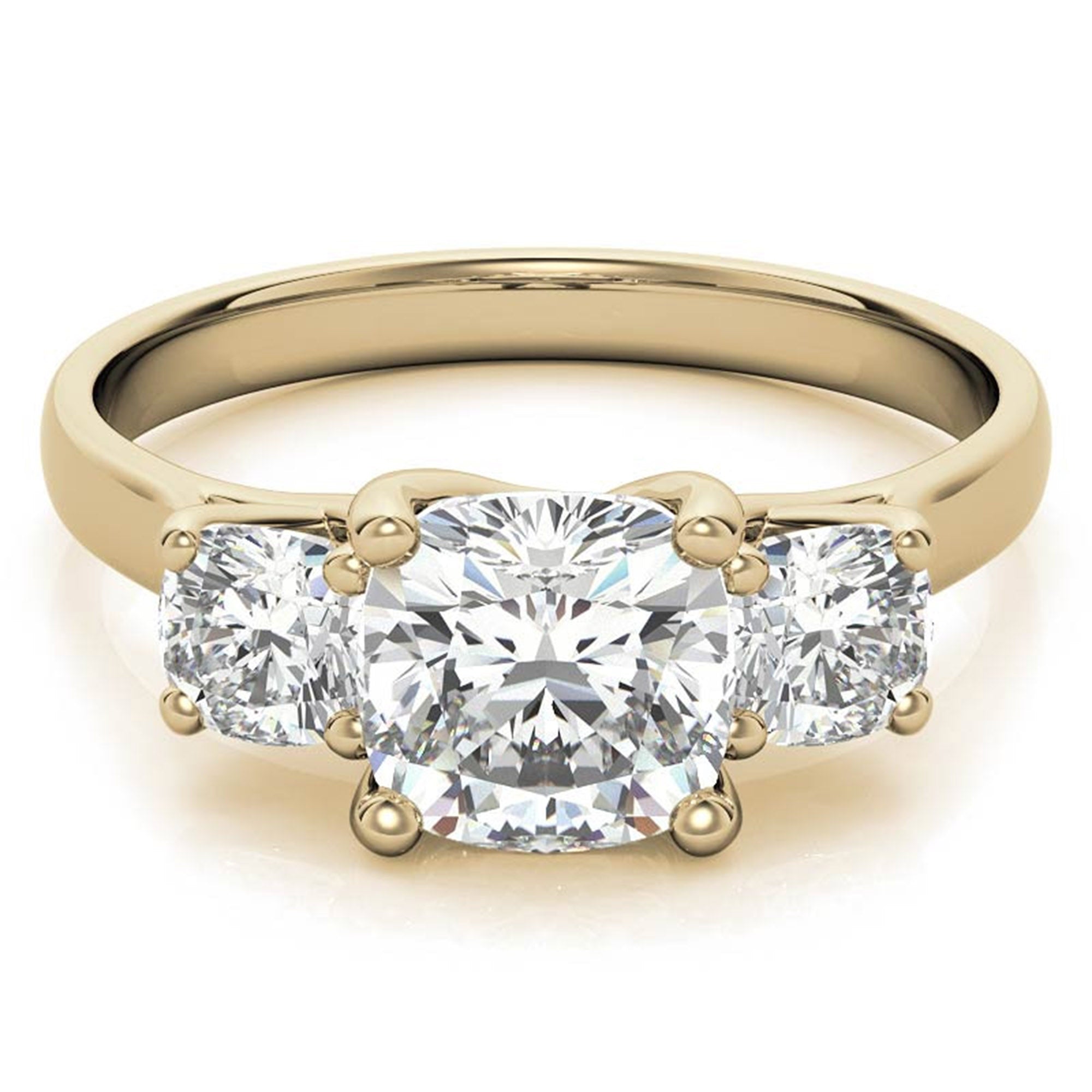 Adjustable sterling silver Charming Yellow Gold Cushion Trinity Accented Three-Stone Engagement ring for women