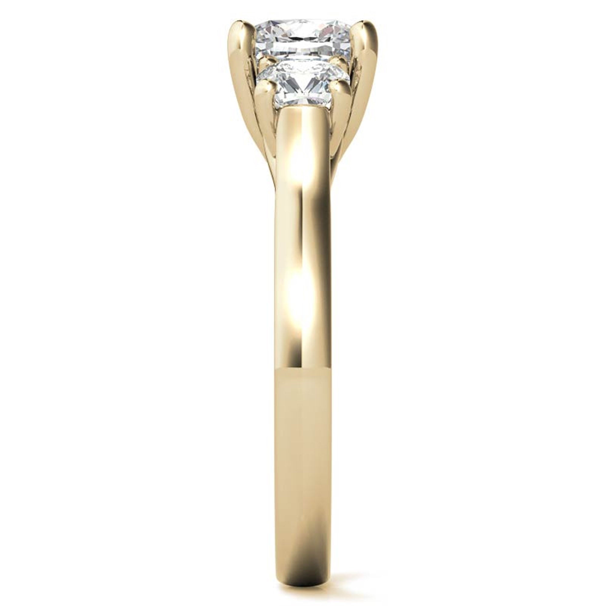 Adjustable sterling silver Charming Yellow Gold Cushion Trinity Accented Three-Stone Engagement ring for women