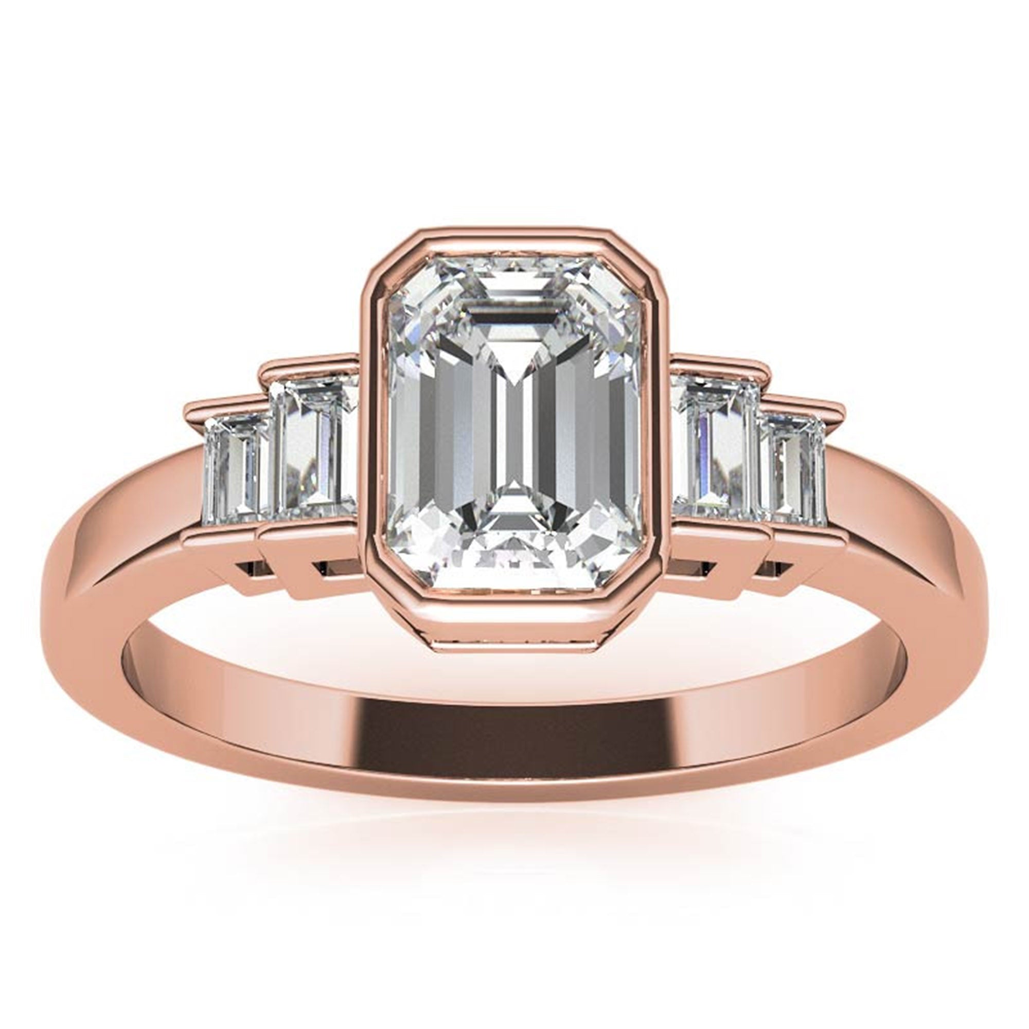 Sterling Silver Emerald-Cut Three-Stone Adjustable Engagement Rose Gold Ring For Woman