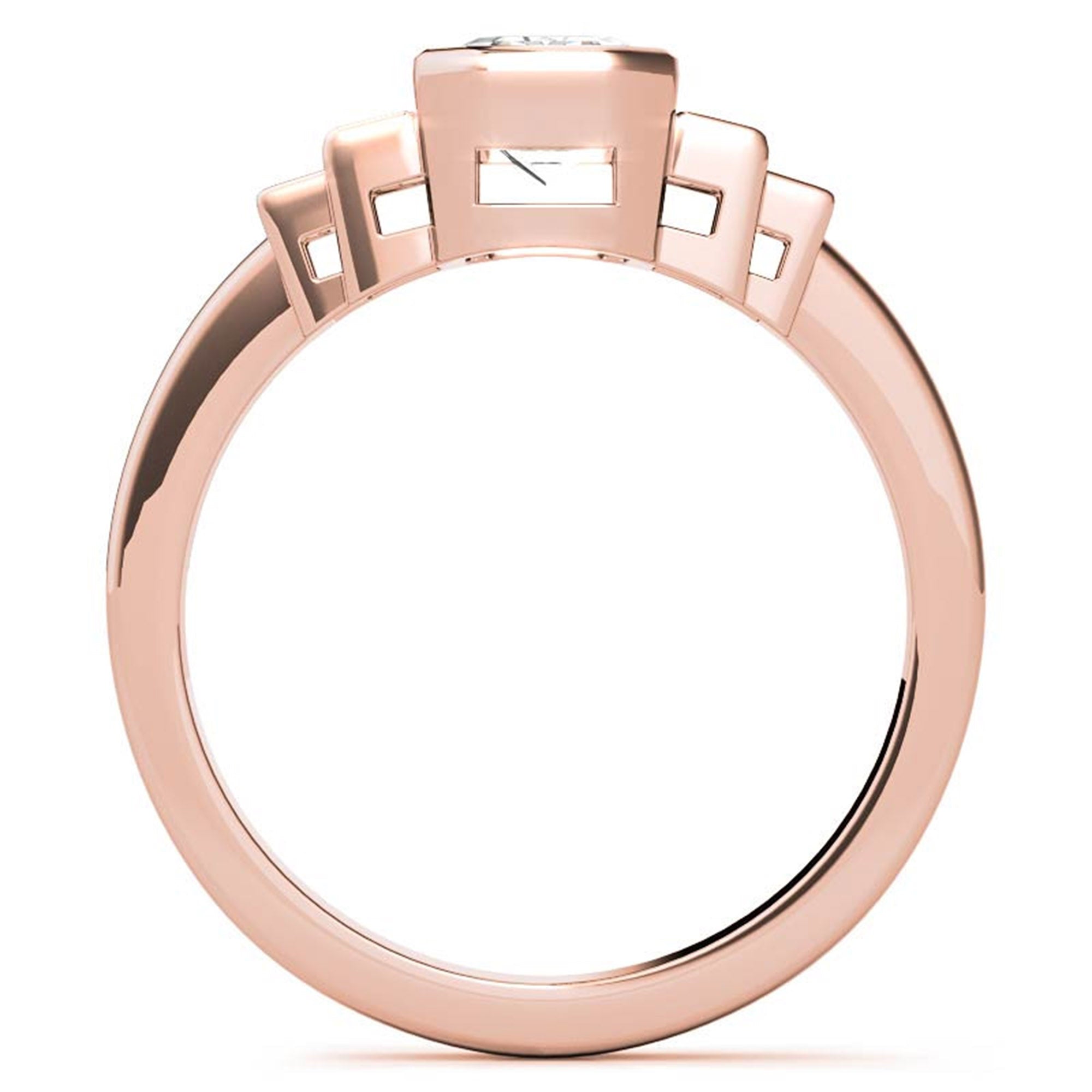 Sterling Silver Emerald-Cut Three-Stone Adjustable Engagement Rose Gold Ring For Woman