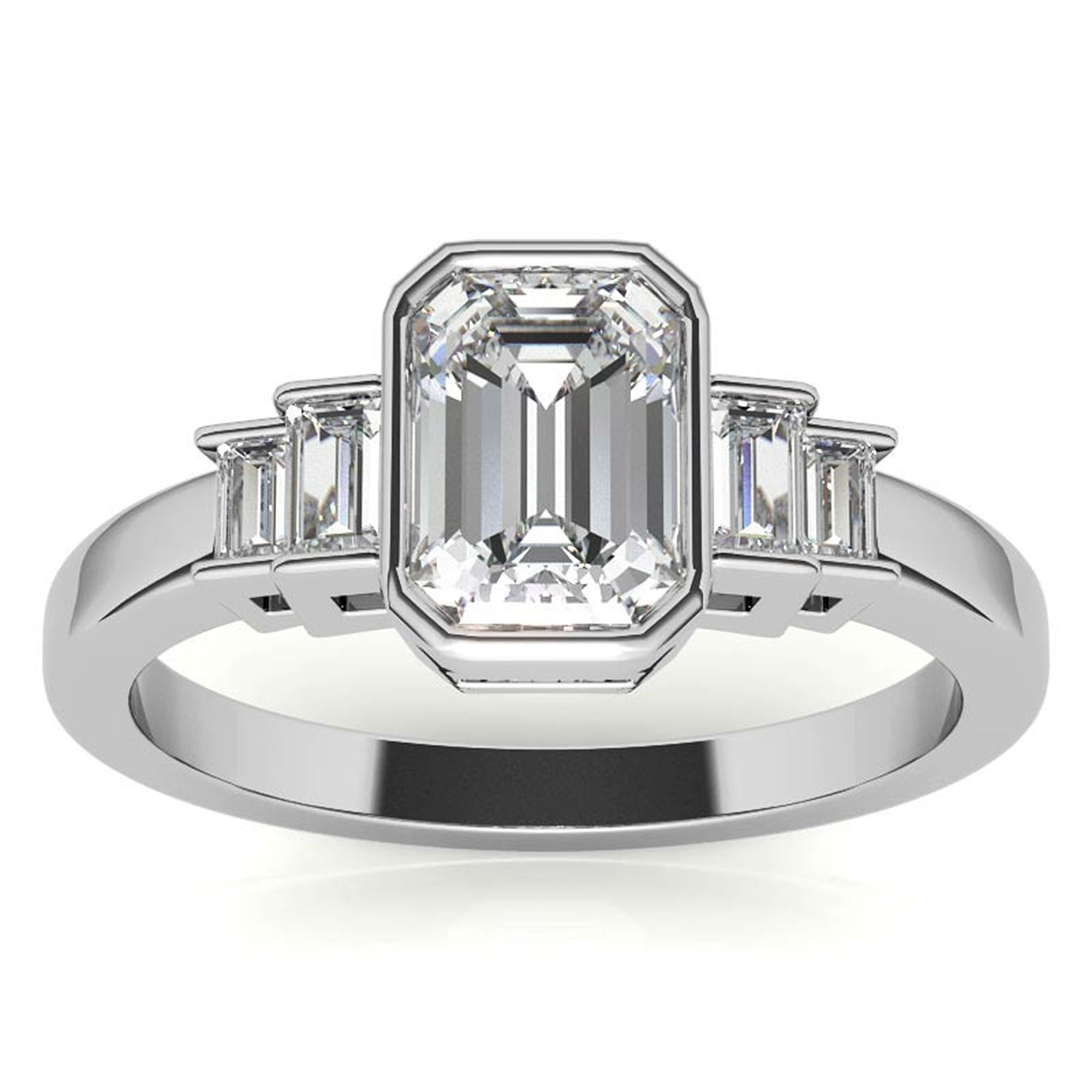 Sterling Silver Emerald-Cut Three-Stone Adjustable Engagement White Gold Ring For Woman